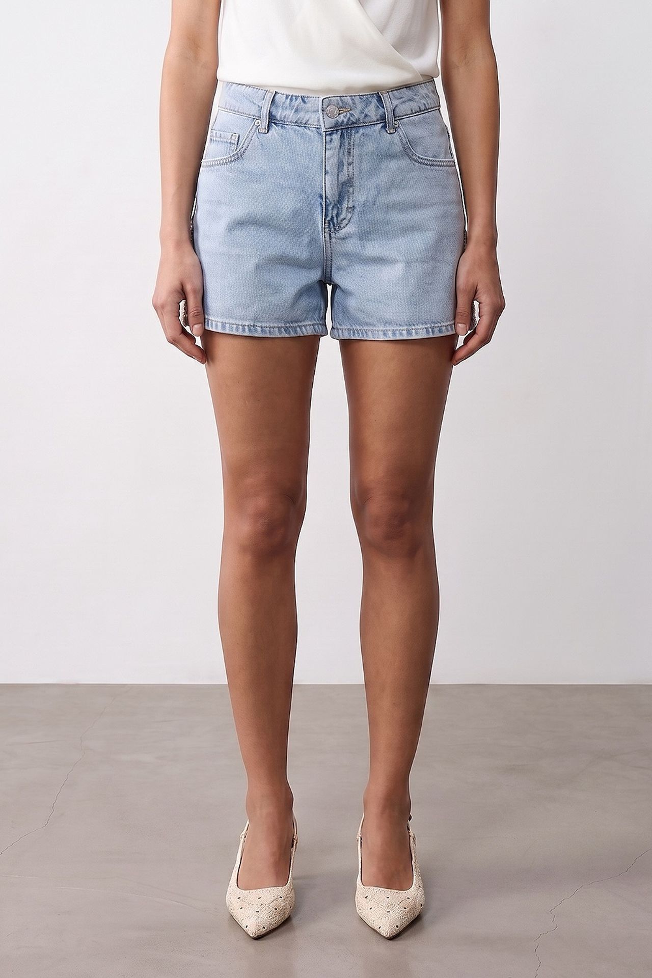 DILVIN High-Waist Linen Denim Shorts 1