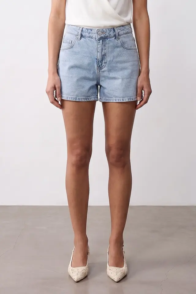 DILVIN High-Waist Linen Denim Shorts