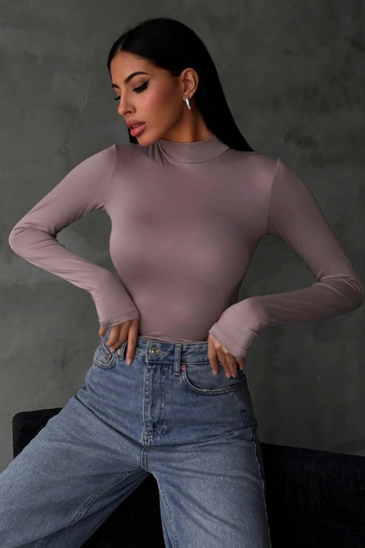 BIPANTOLON Kadın Dar Kalıp Yarım Balıkçı Yaka Body 1