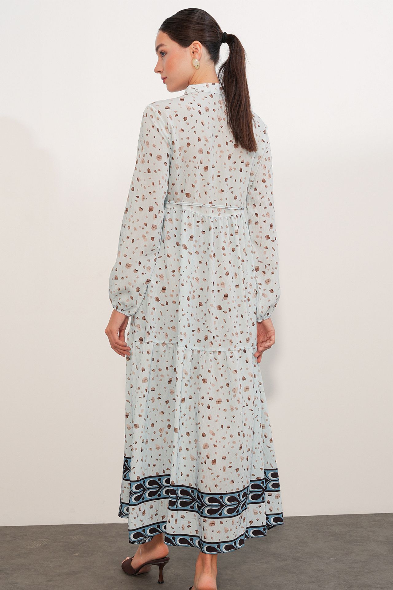 BDART Buttoned Crew Neck Maxi Dress with Waistband