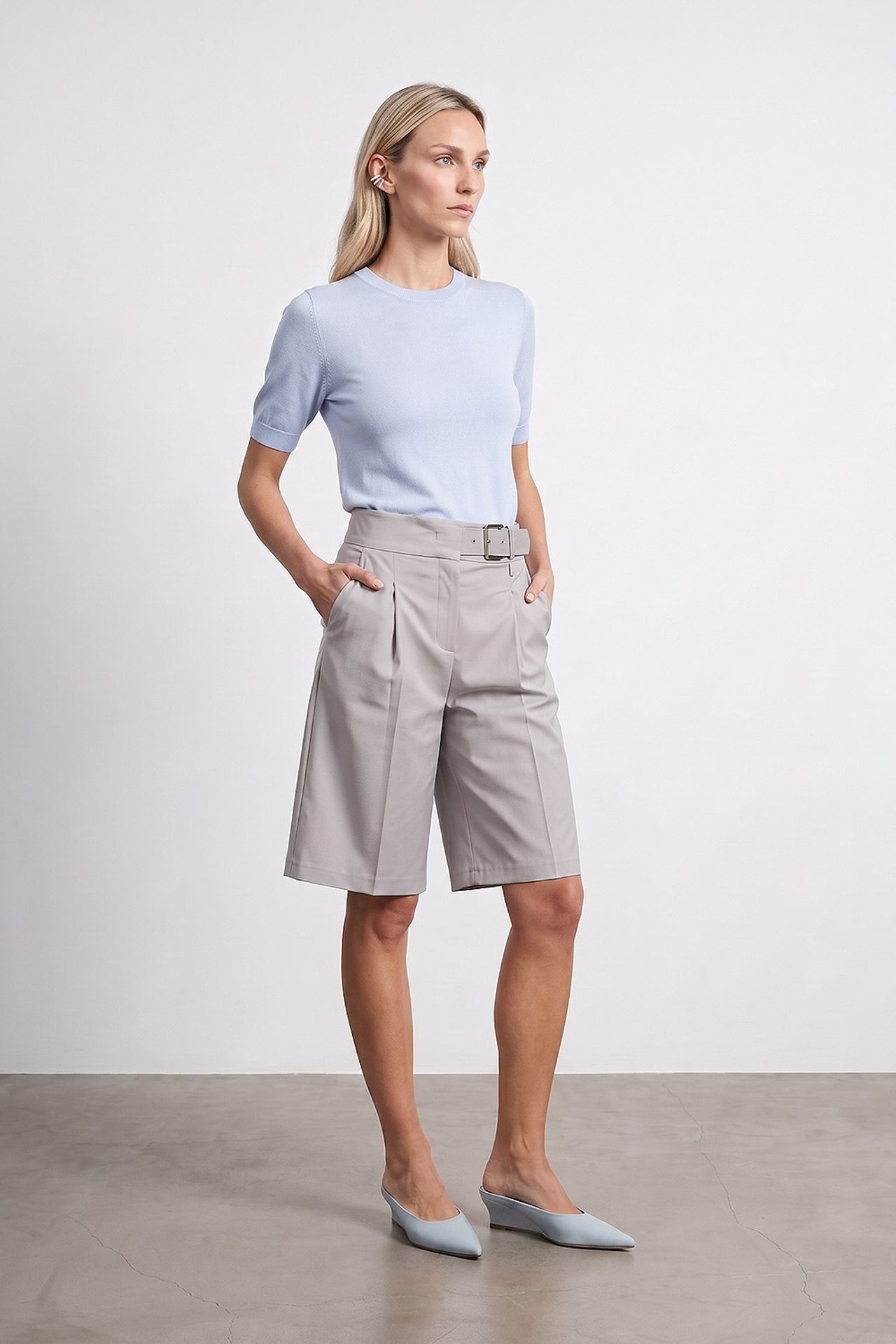 DILVIN High-Waist Wide-Leg Tailored Shorts With Belt 2