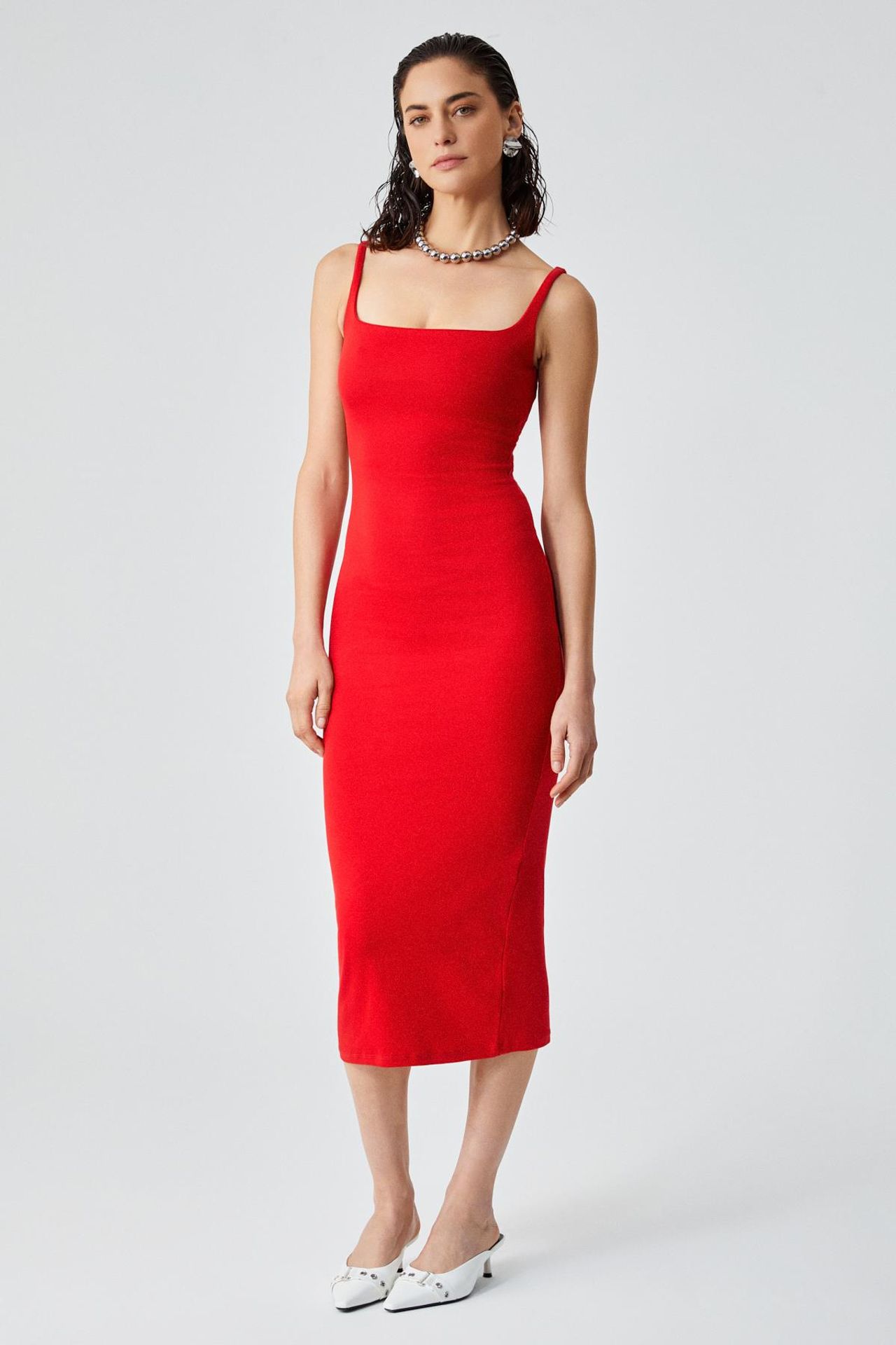GRIMELANGE Square Neck Slim Fit Midi Dress 2