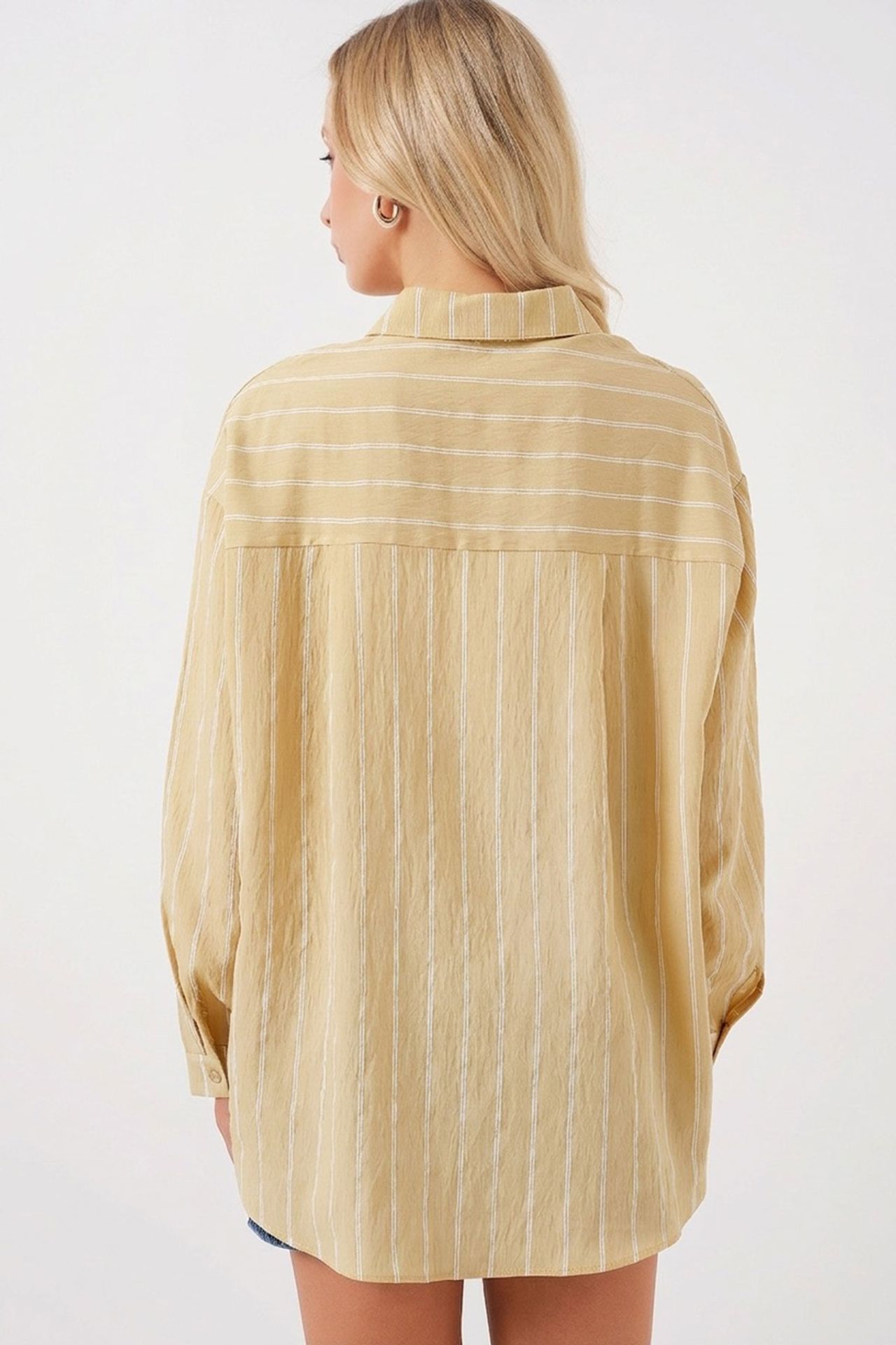 BDART Textured Striped Oversized Shirt with Button Closure 3