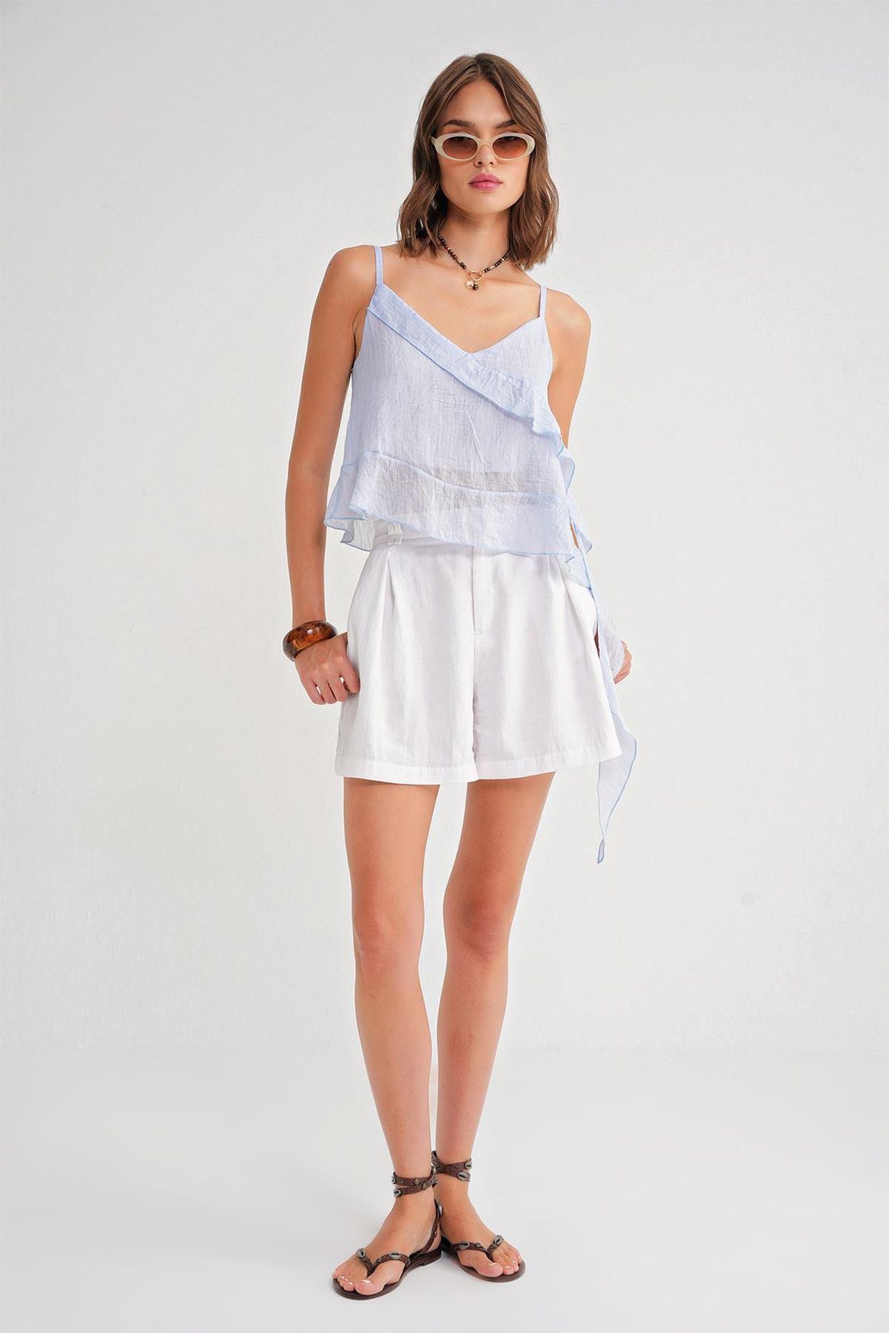 Mixray Frilly Textured V-Neck Crop Top 2