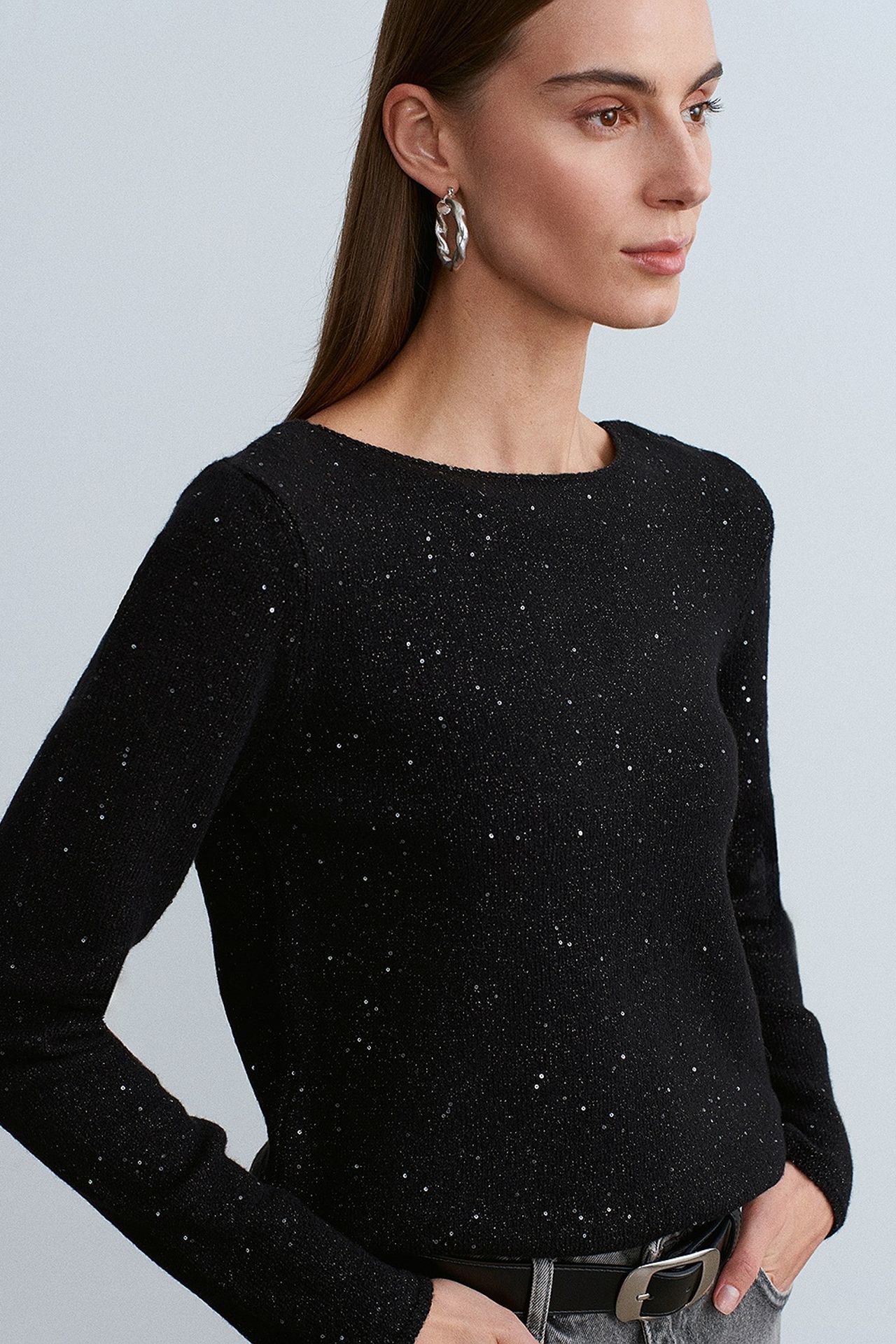 DILVIN Boat Neck Sequin Knit Sweater