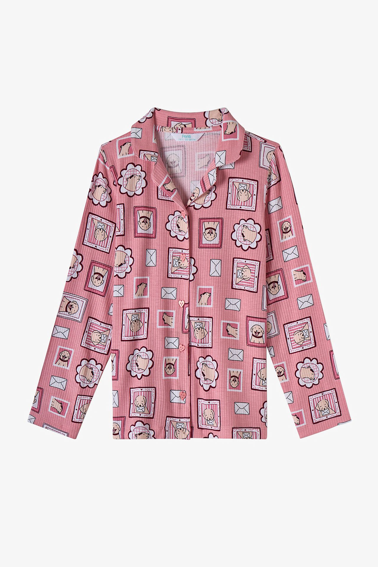 PENTI Girls' Kind Mailing Dog Print Long Sleeve Shirt Trousers Pajama Set 2