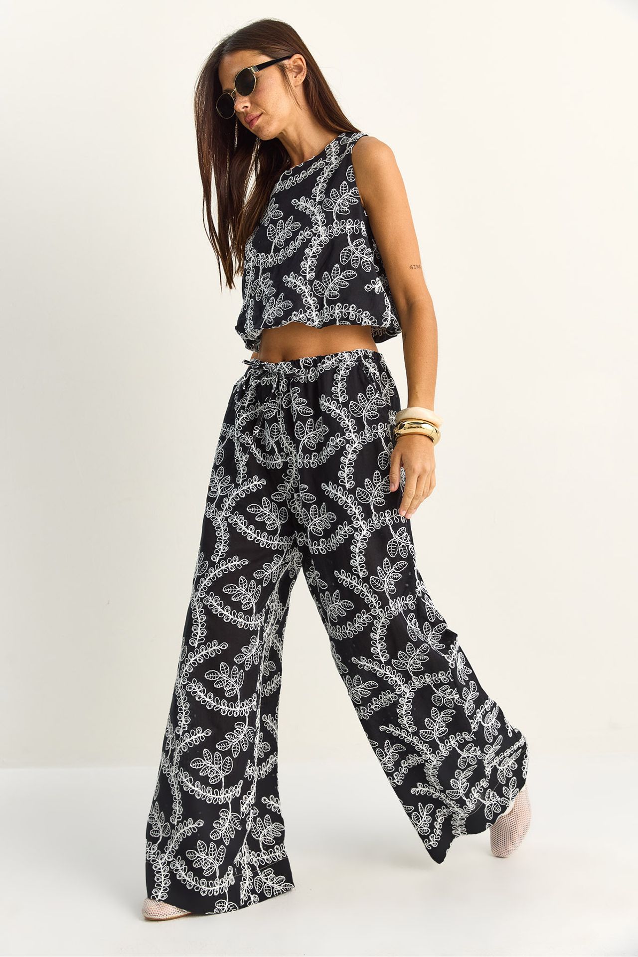 LUCCI Paisley Cotton Blouse And Wide-leg Trousers Set 3