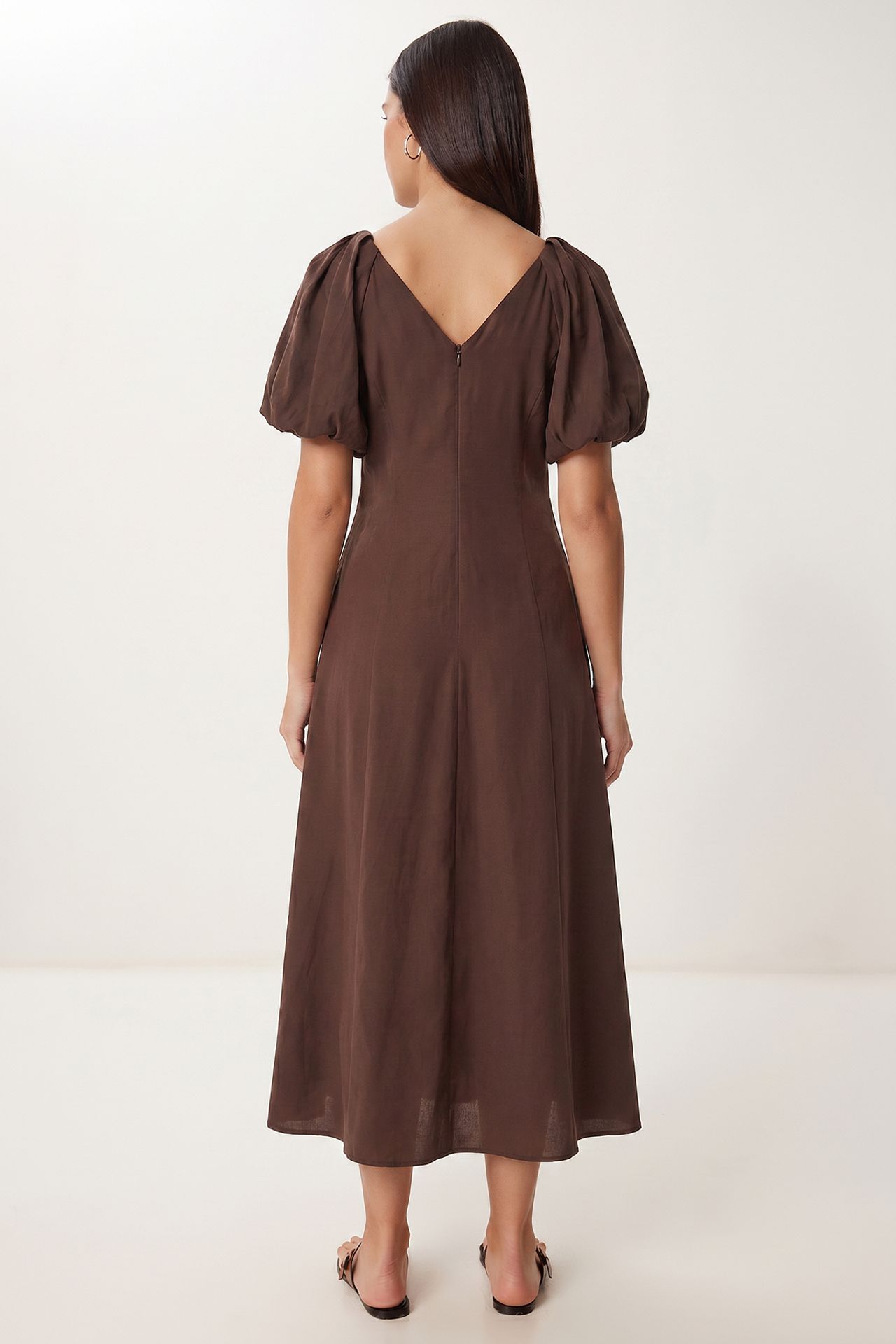 ISTANBUL Women's A-line Midi Dress With V-neck 4