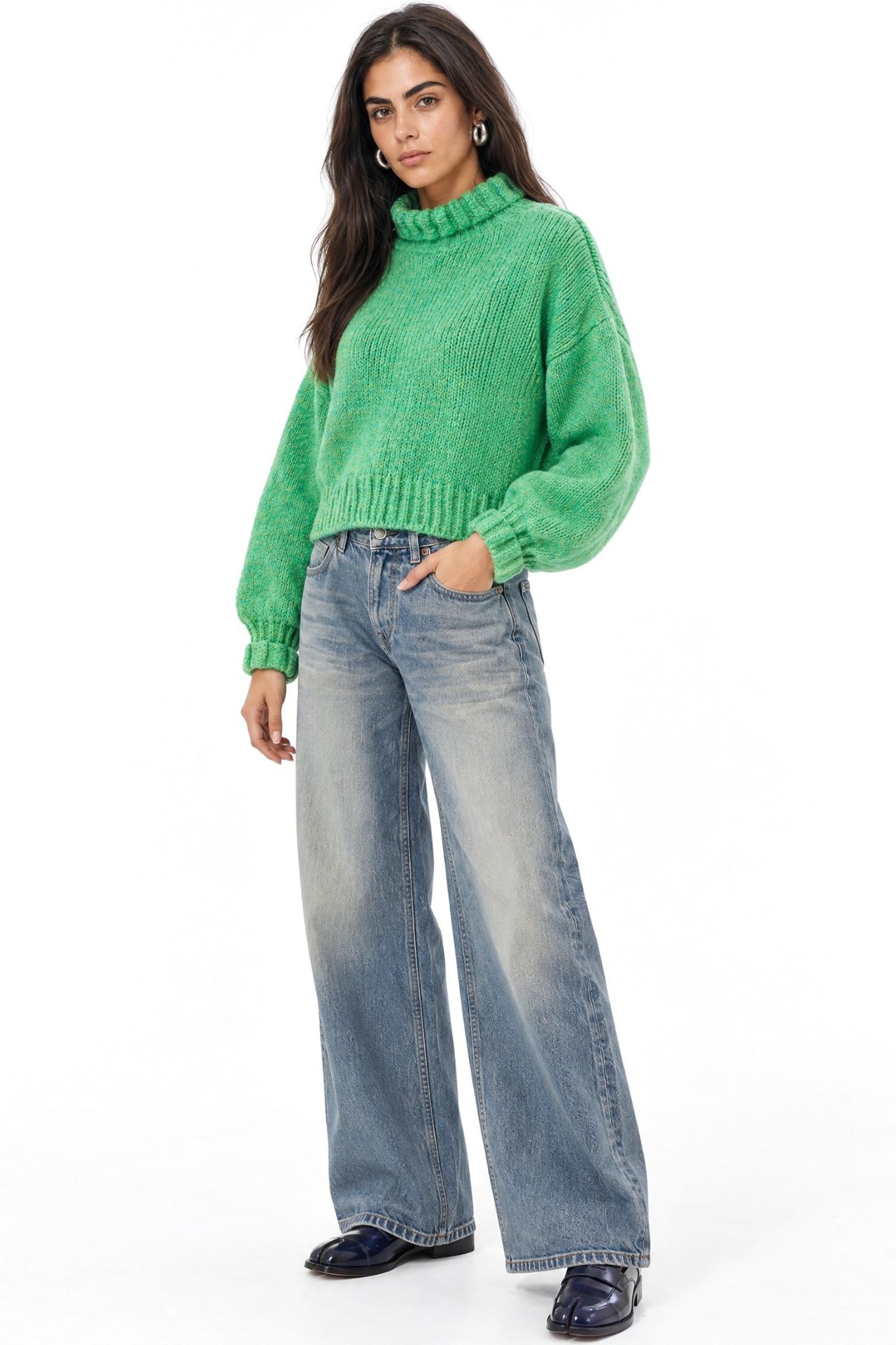 Mixray Thick Turtleneck Textured Crop Sweater 2