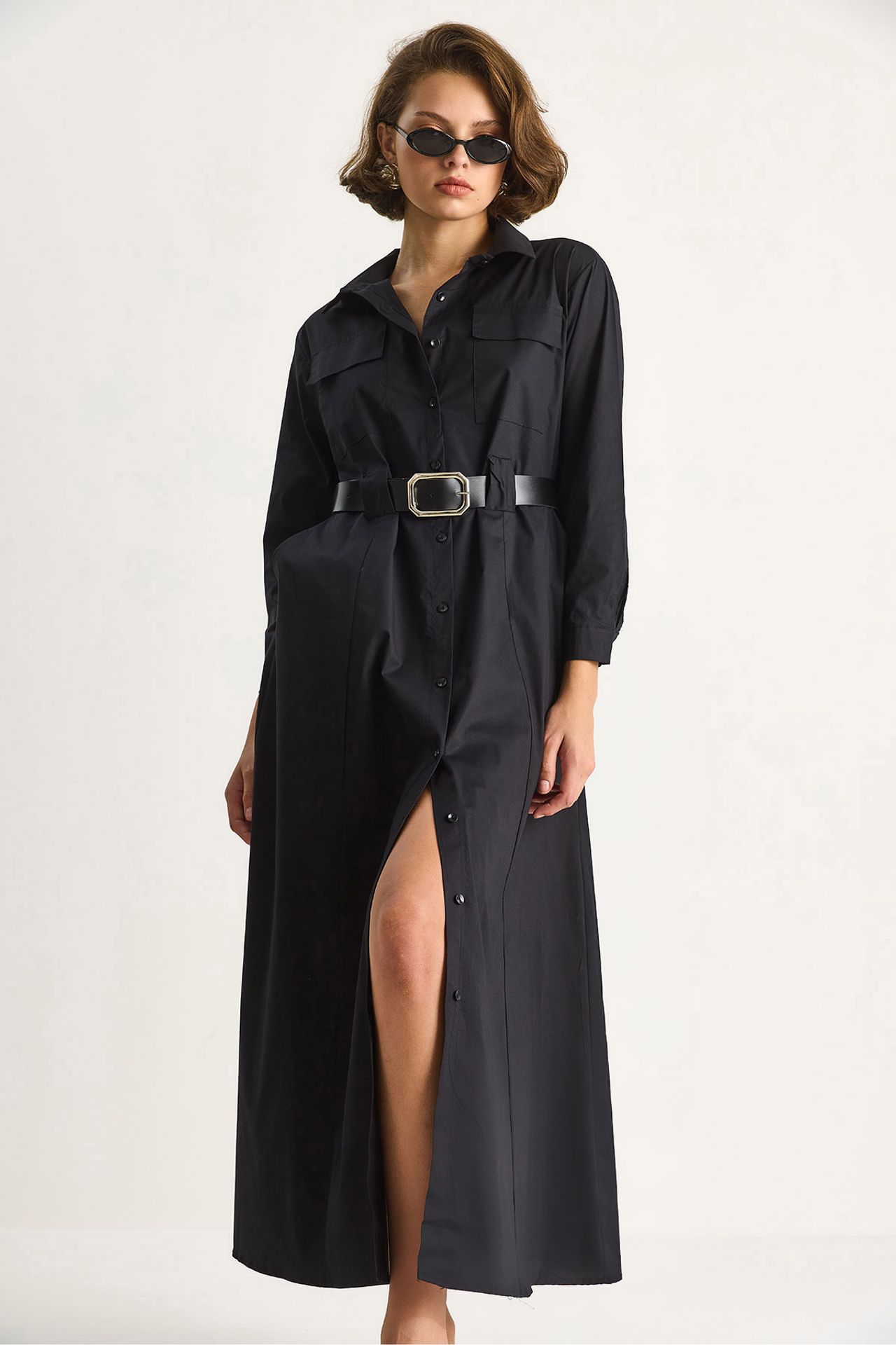 LUCCI Long Sleeve Maxi Dress with Button Closure and Shirt Collar 5