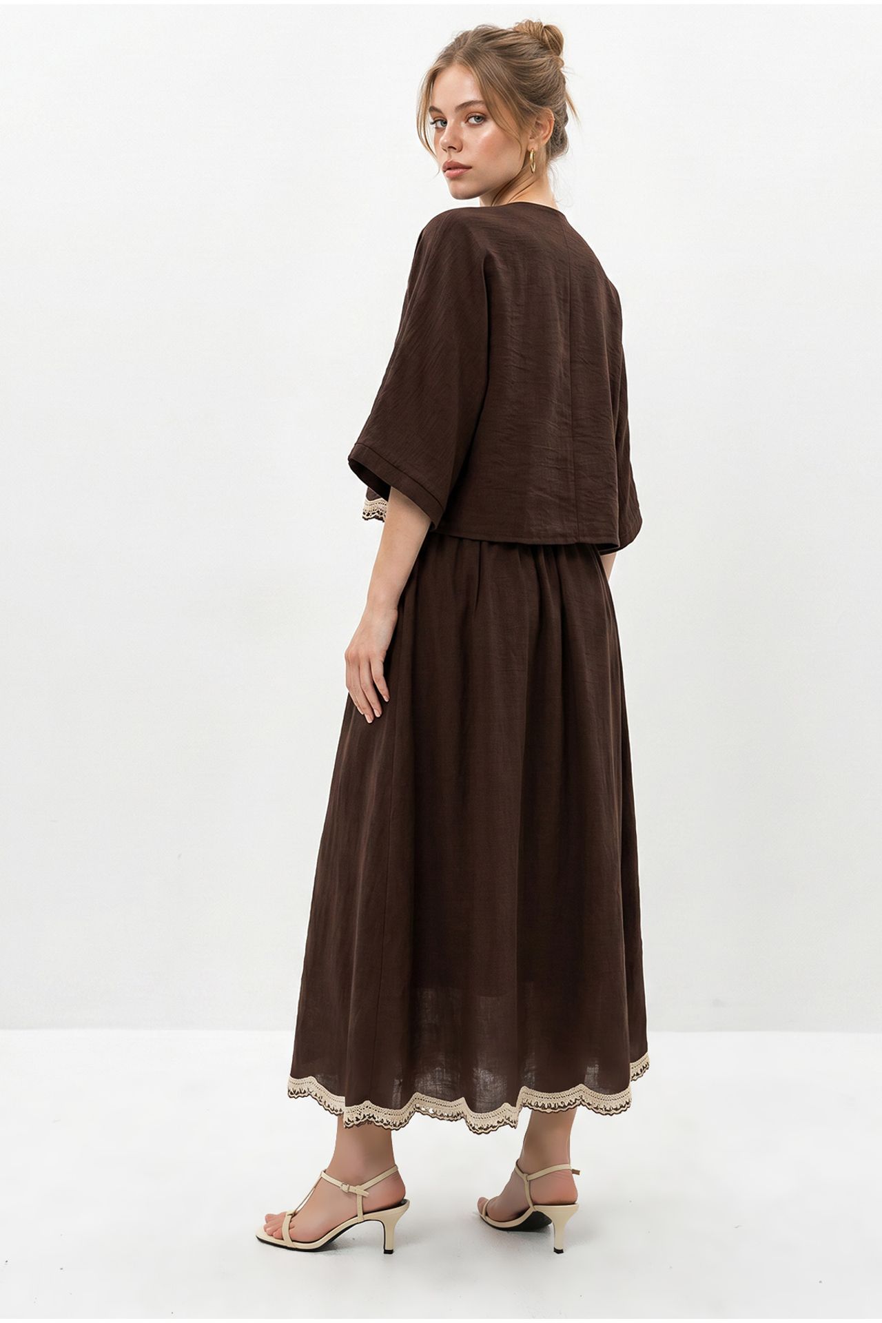 LUCCI Oversized V-neck Embroidered 3/4 Sleeve Shirt and Wide Leg Pants Set 5