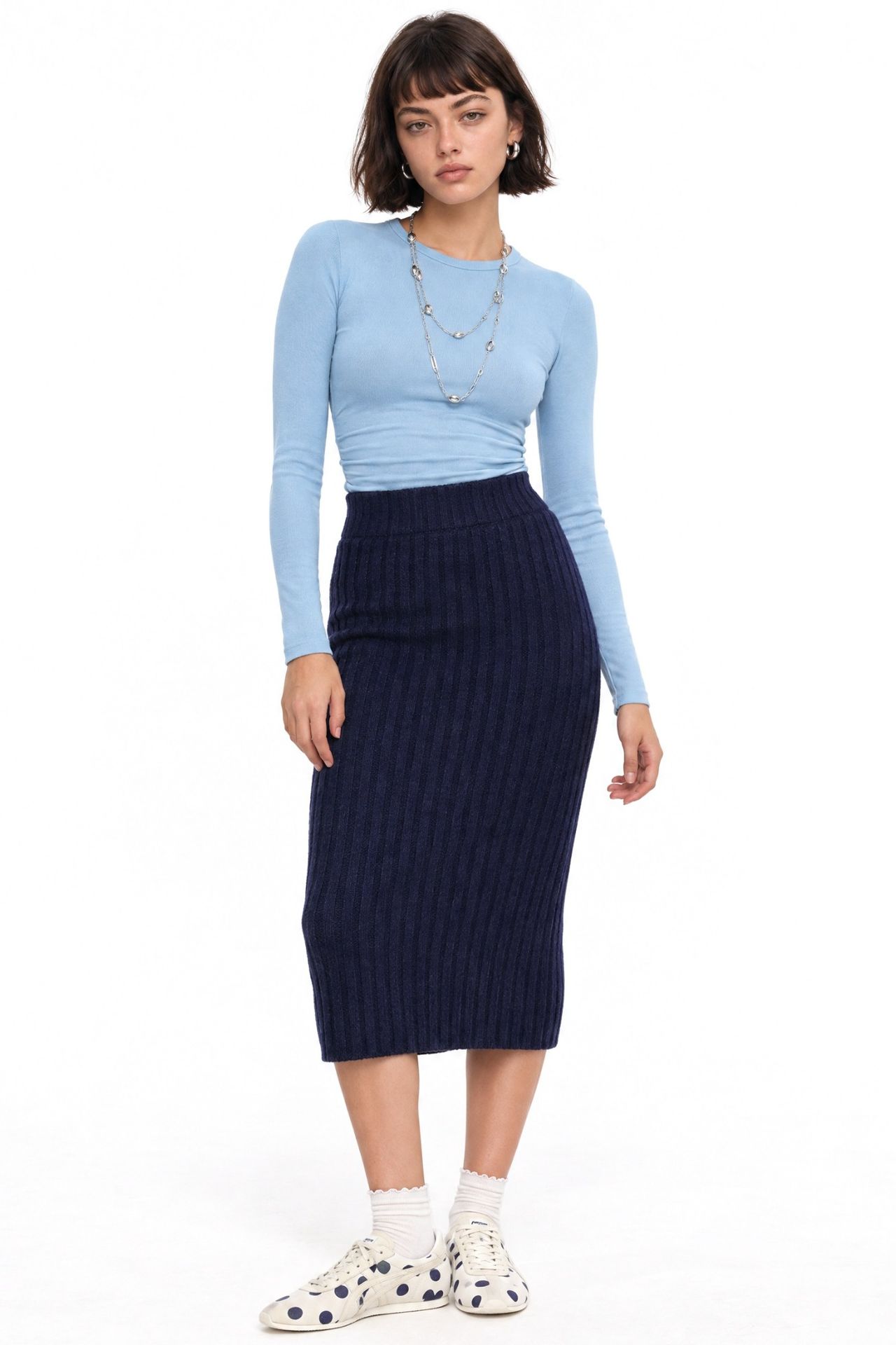 MIXRAY High Waist Ribbed Knit Skirt 4