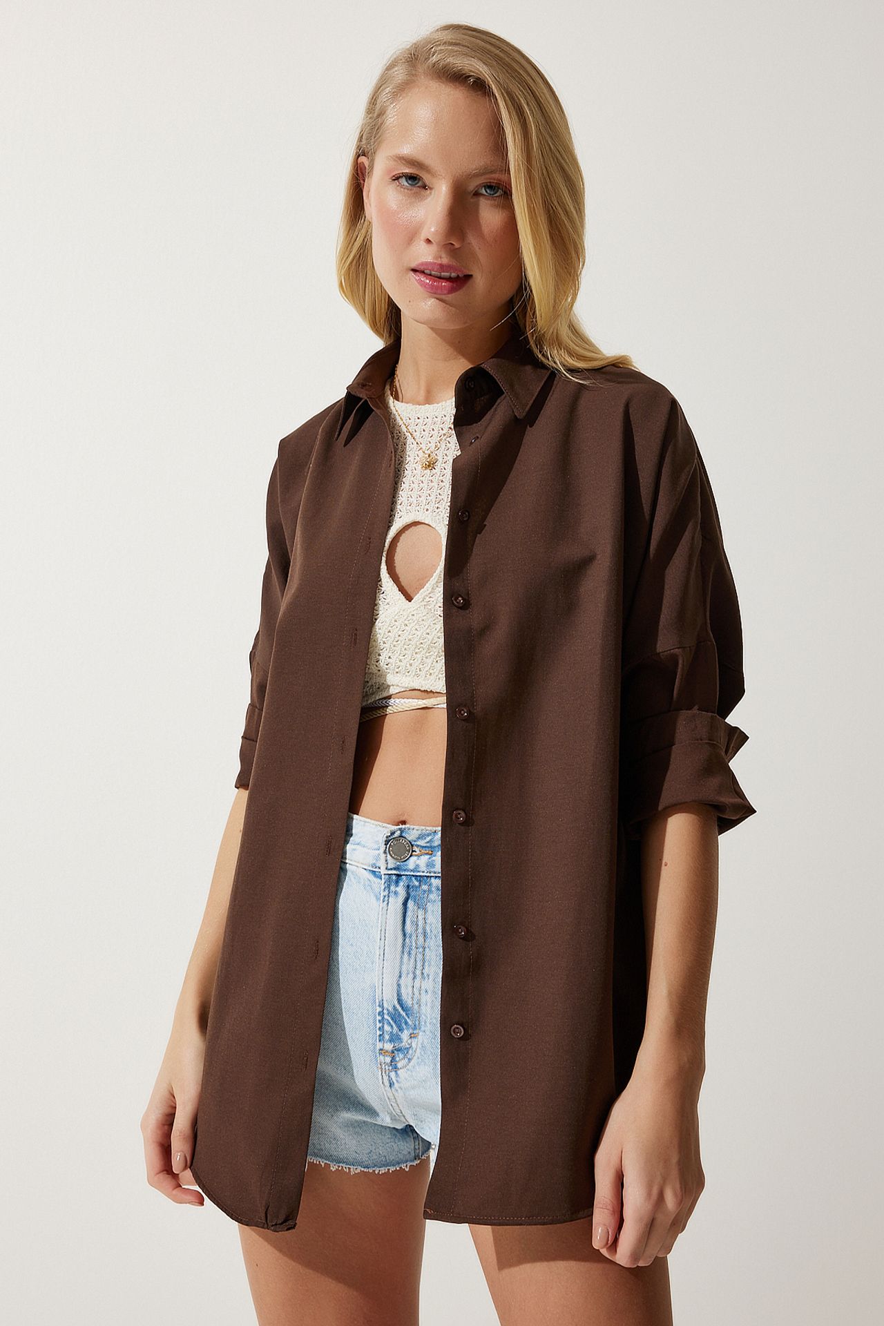 ISTANBUL Oversized Poplin Button-Up Shirt with Long Sleeves 1