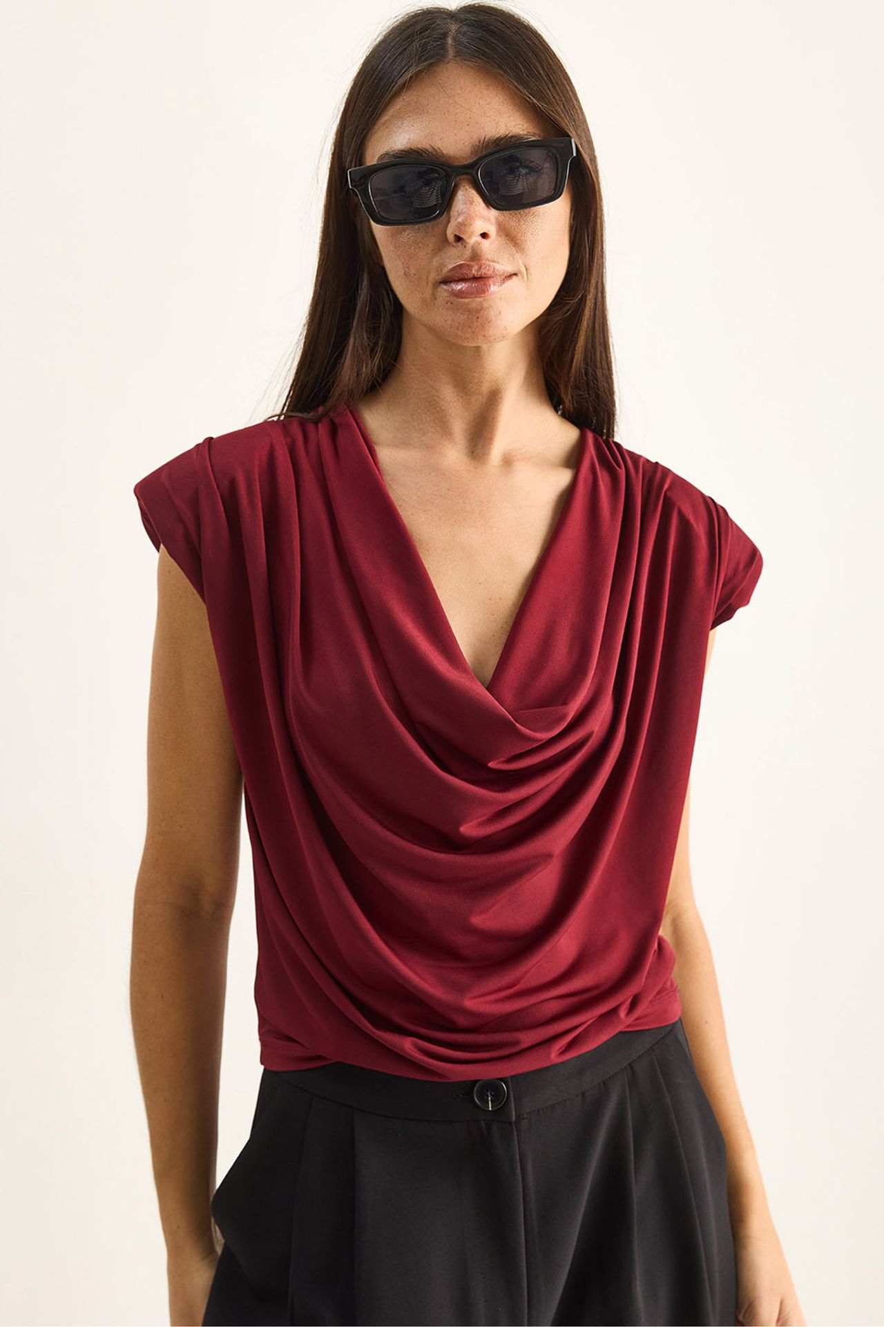 LUCCI Sleeveless Cowl Neck Blouse 1