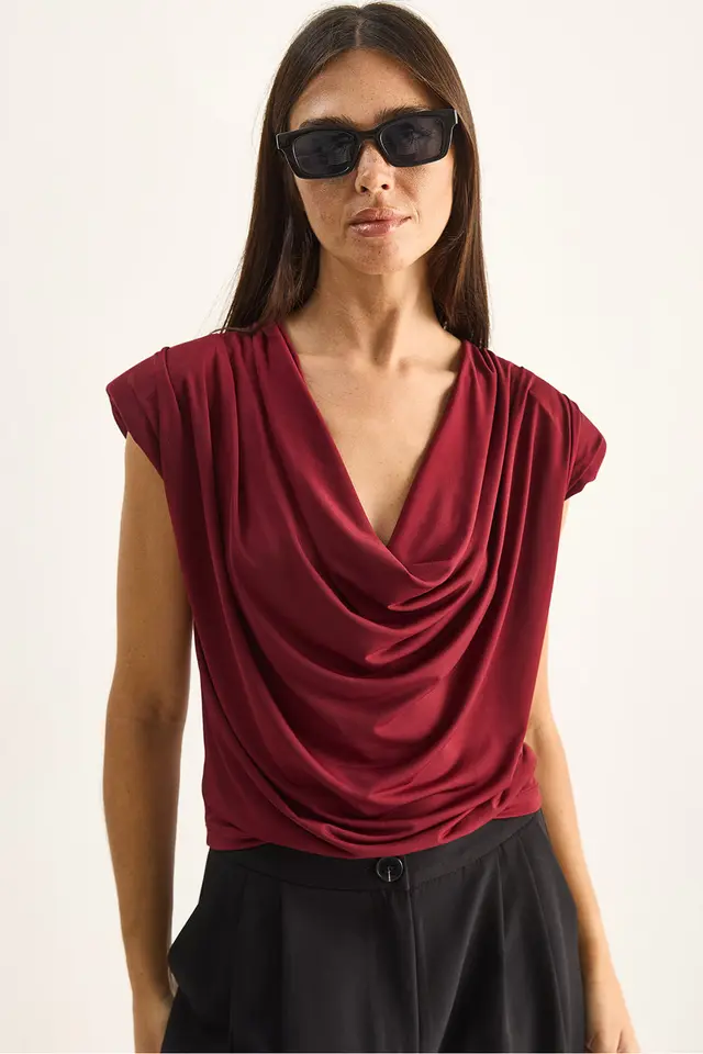 LUCCI Sleeveless Cowl Neck Blouse
