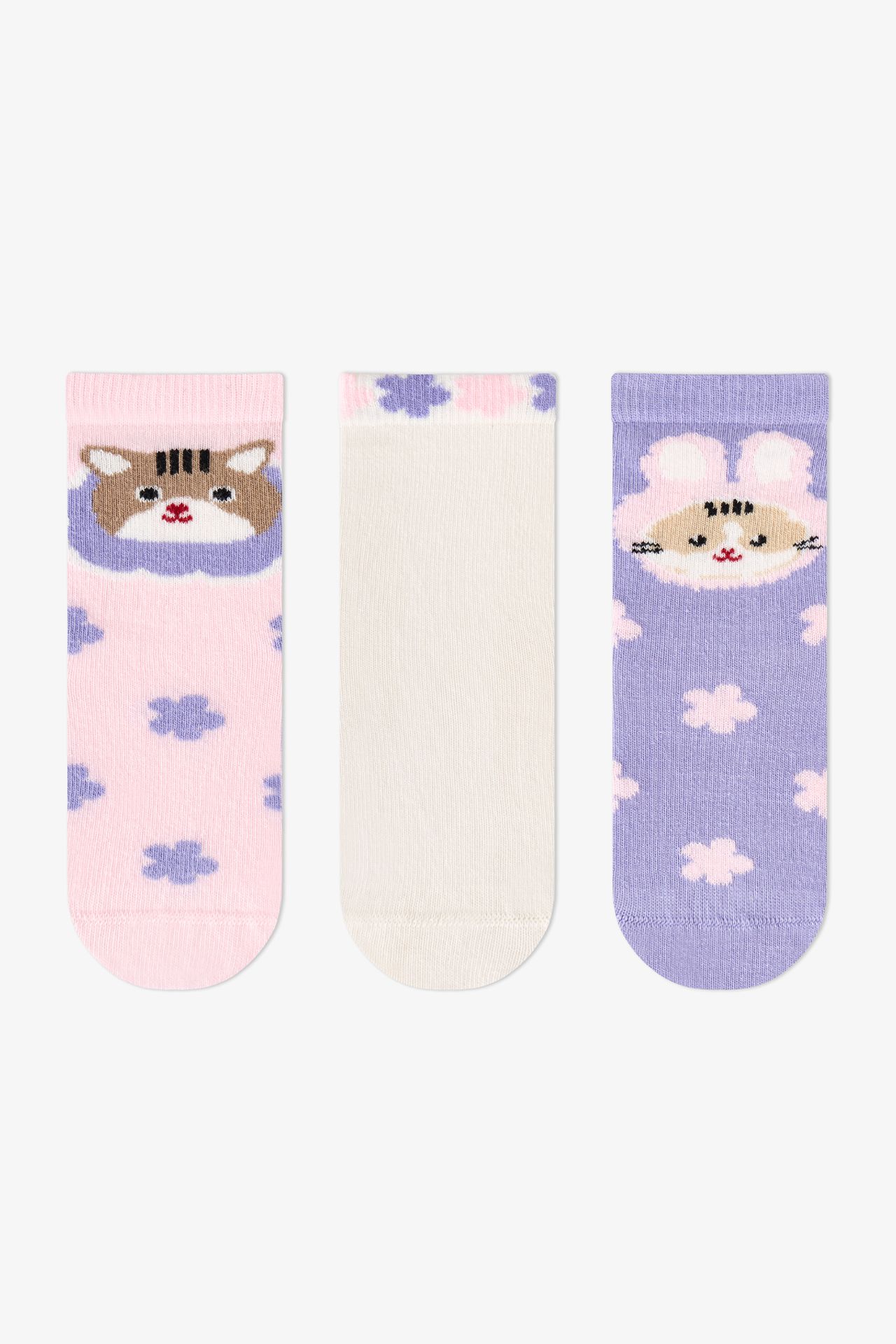 PENTI Girls' Feel Better Cat Pattern Cotton 2-Pack Crew Socks 1