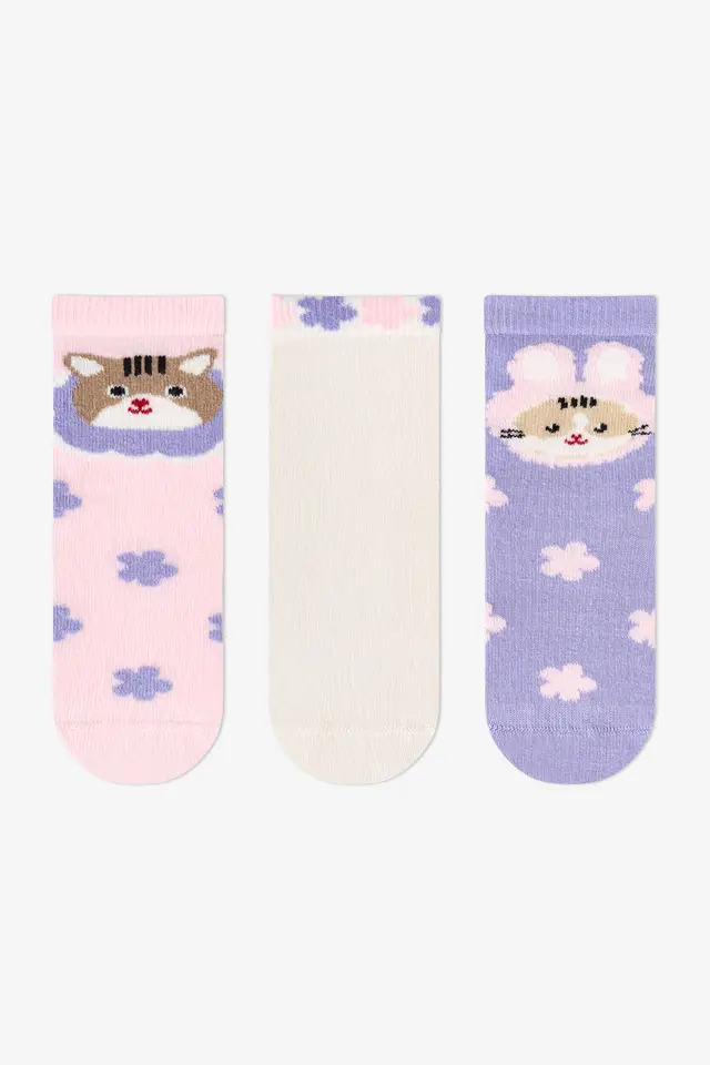 PENTI Girls' Feel Better Cat Pattern Cotton 2-Pack Crew Socks