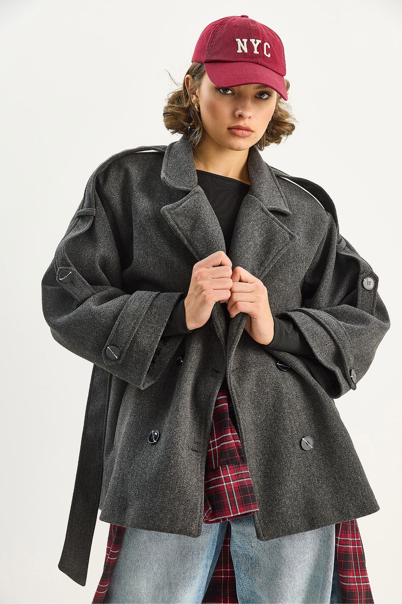LUCCI Double Breasted Coat with Belt and Loops