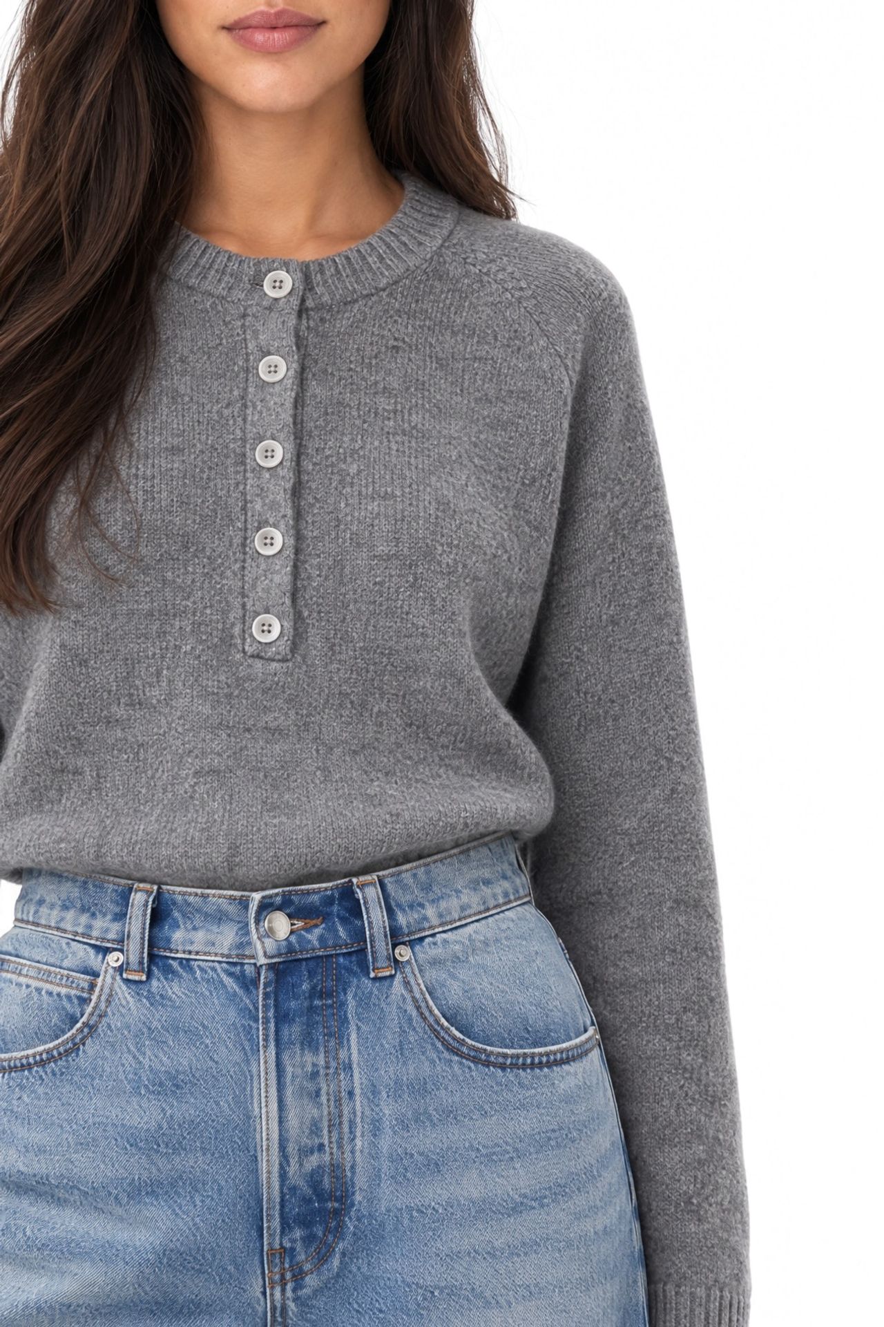 MIXRAY Women's Crew Neck Button Sweater 4