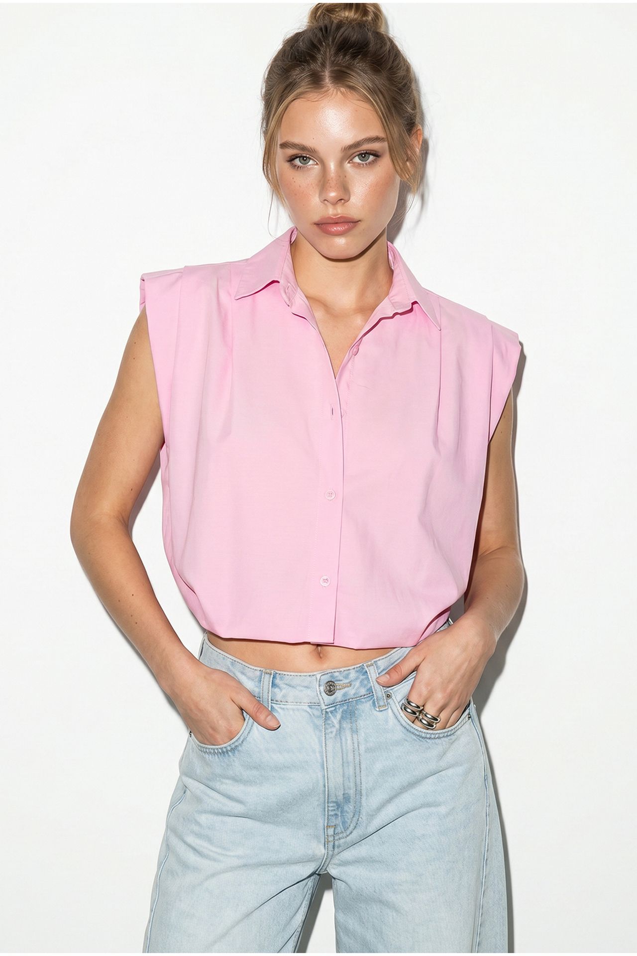 LUCCI Women's Sleeveless Cropped Poplin Shirt 1