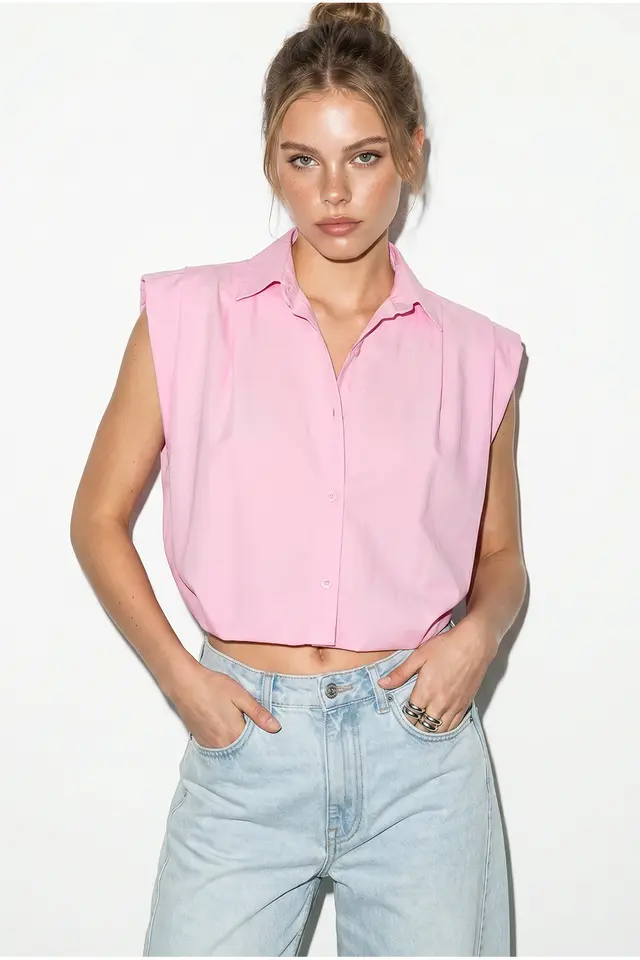 LUCCI Women's Sleeveless Cropped Poplin Shirt