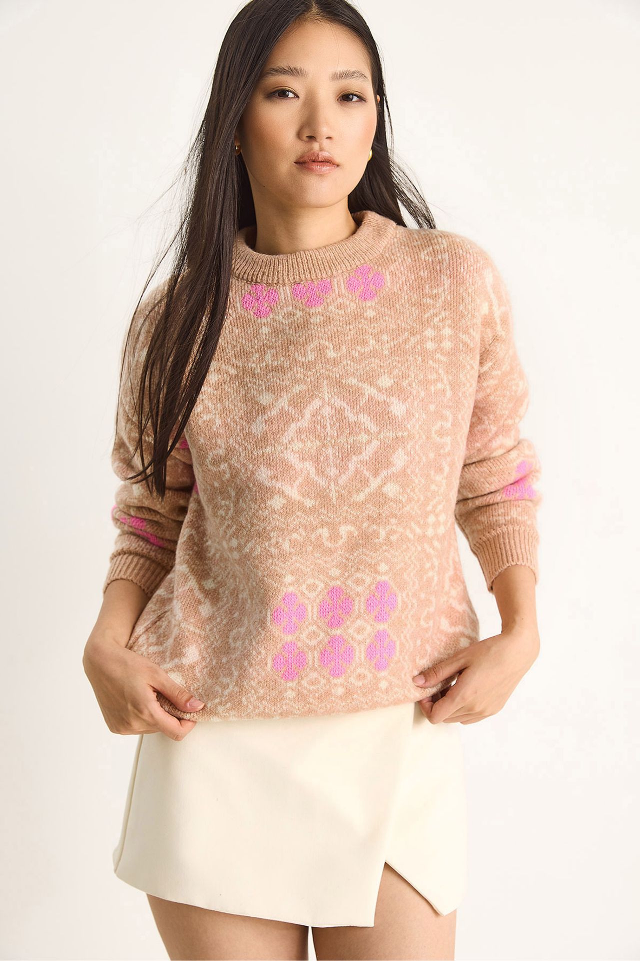 LUCCI Ethnic Pattern Long Sleeve Crew Neck Sweater 5