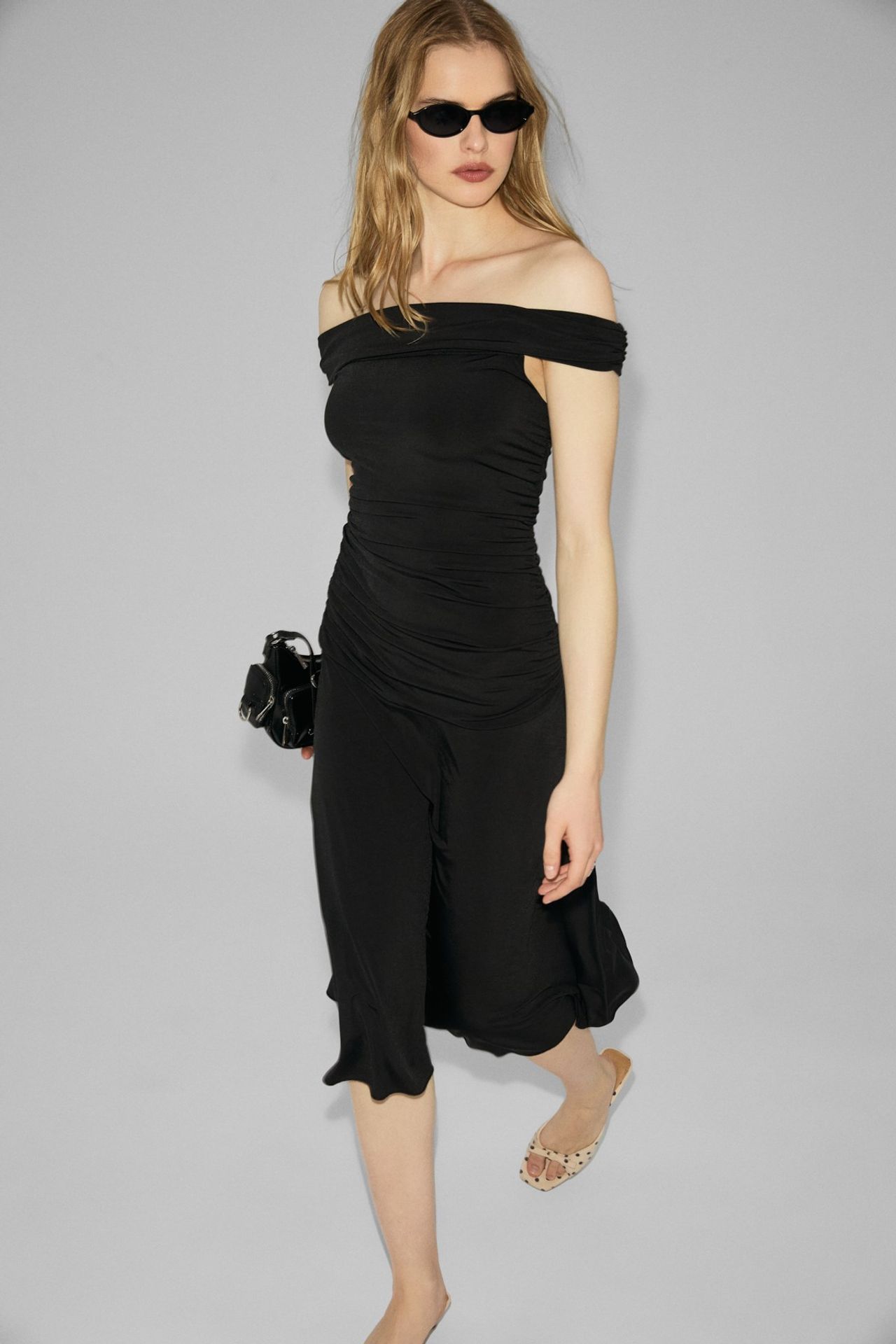 ETHIQUET Shirred Boat Neck Midi Dress 4