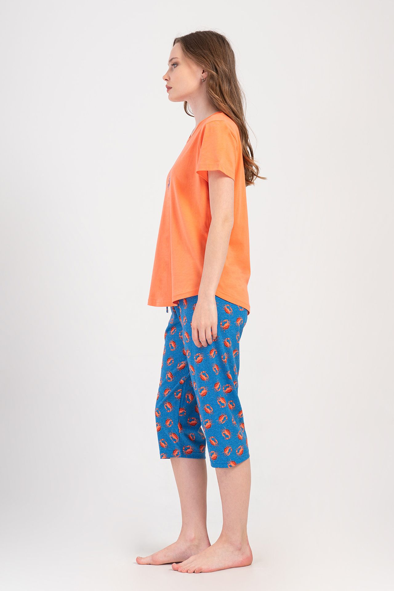 YAKE Bisiklet Yaka Capri Pijama Alt Üst Takım 2
