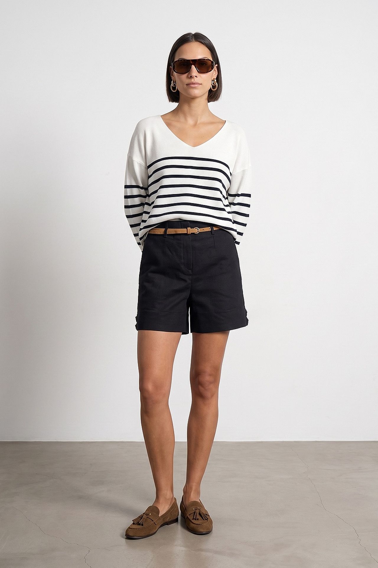 DILVIN Striped V-neck Ribbed Knit Sweater 4