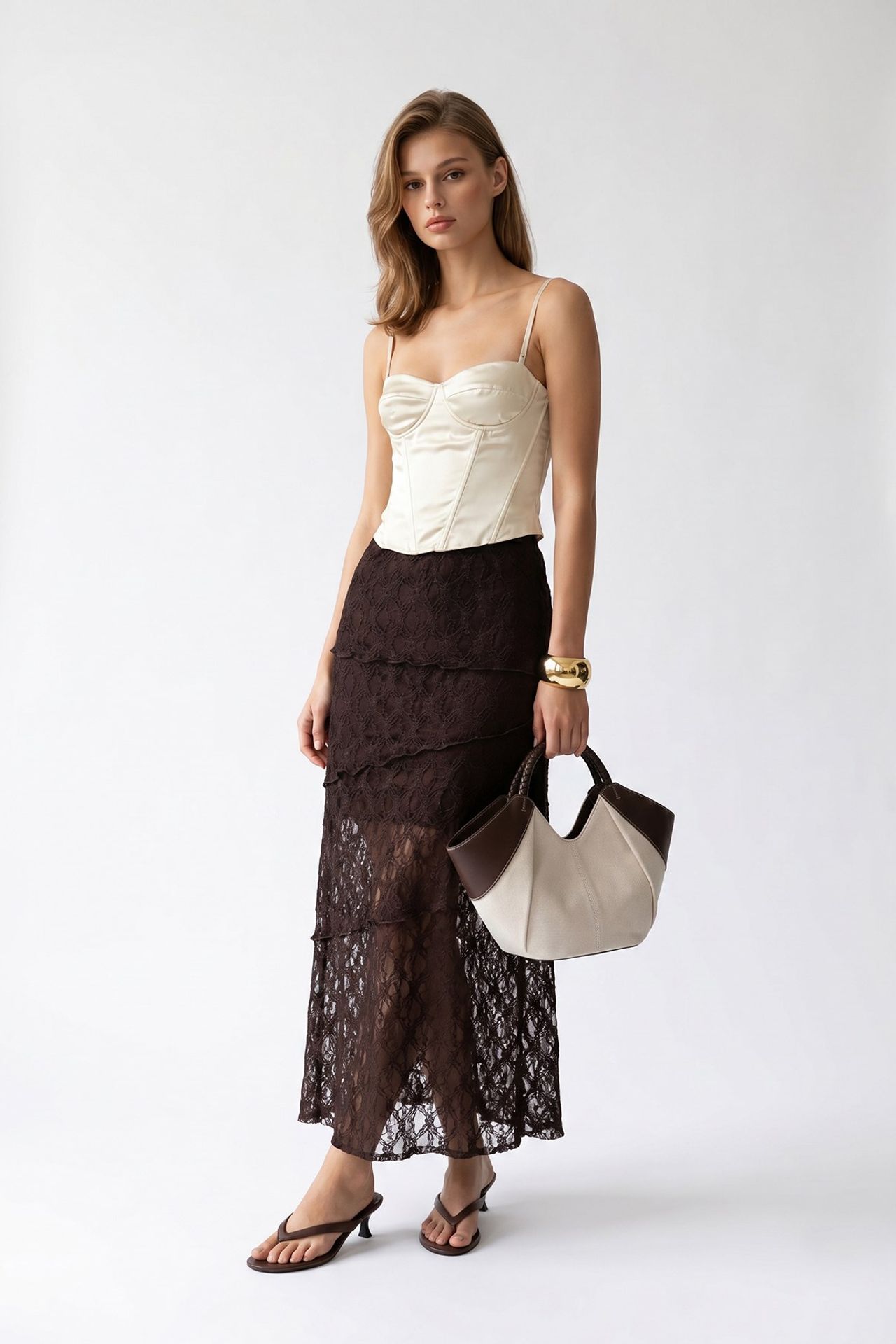 MIXRAY High Waist Lace Midi Skirt 3