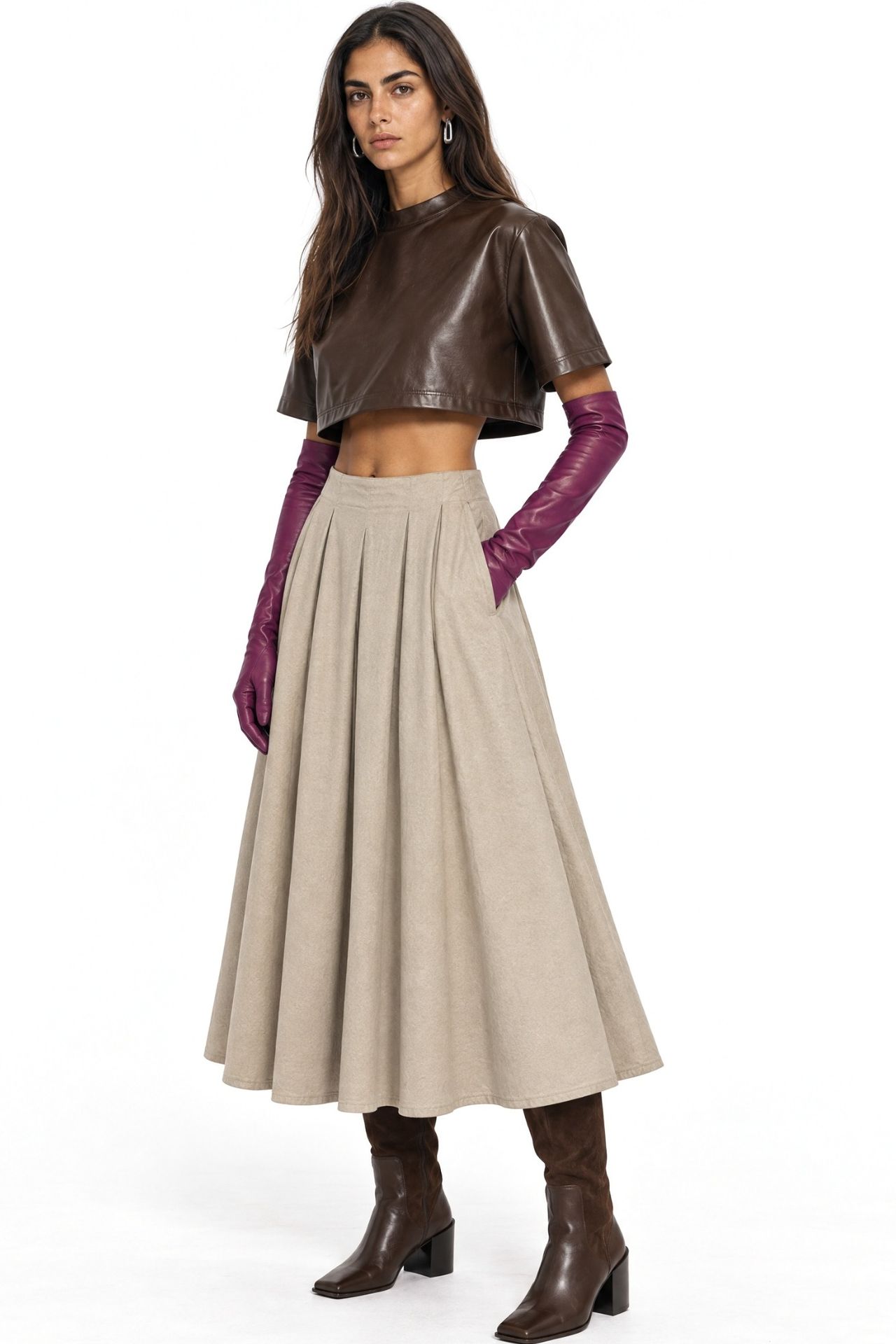 MIXRAY High Waist A-Line Midi Skirt 2