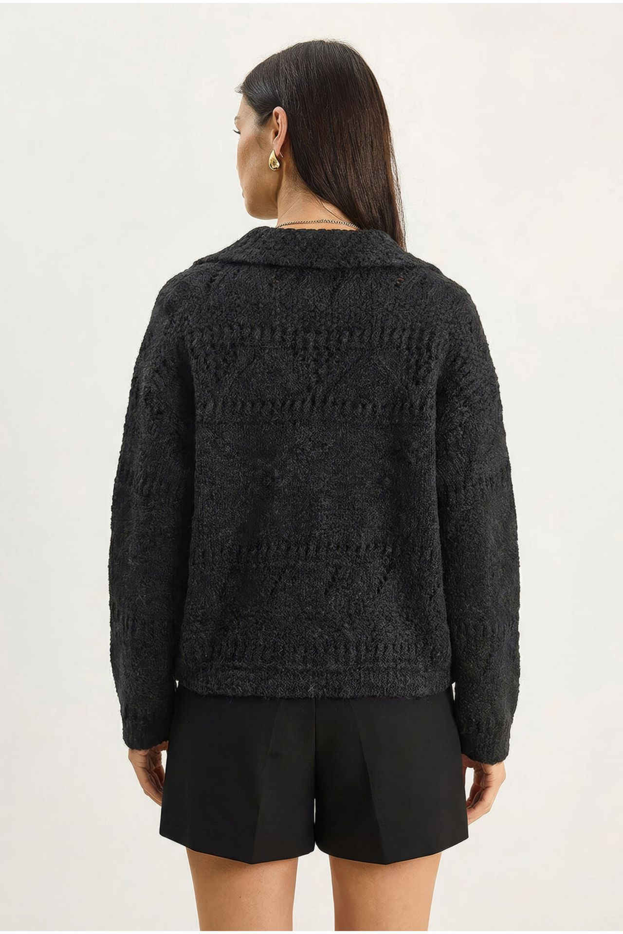 LUCCI Textured Polo Collar Button Cardigan 5