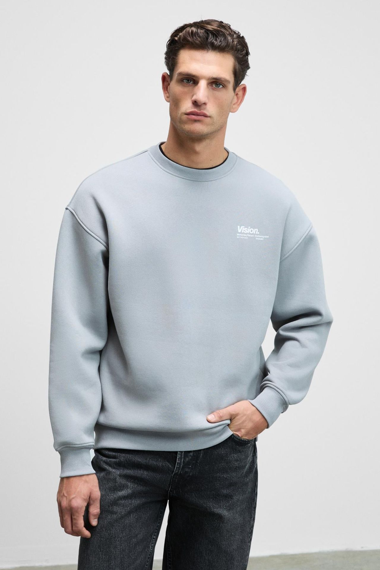 GRIMELANGE Baskılı Geniş Kalıp Bisiklet Yaka Sweatshirt 2