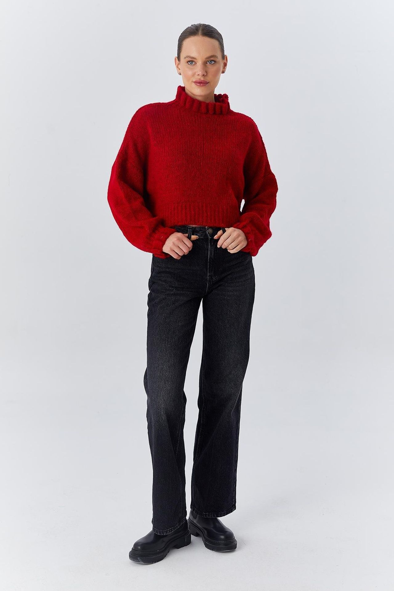 Mixray Thick Turtleneck Textured Crop Sweater 4