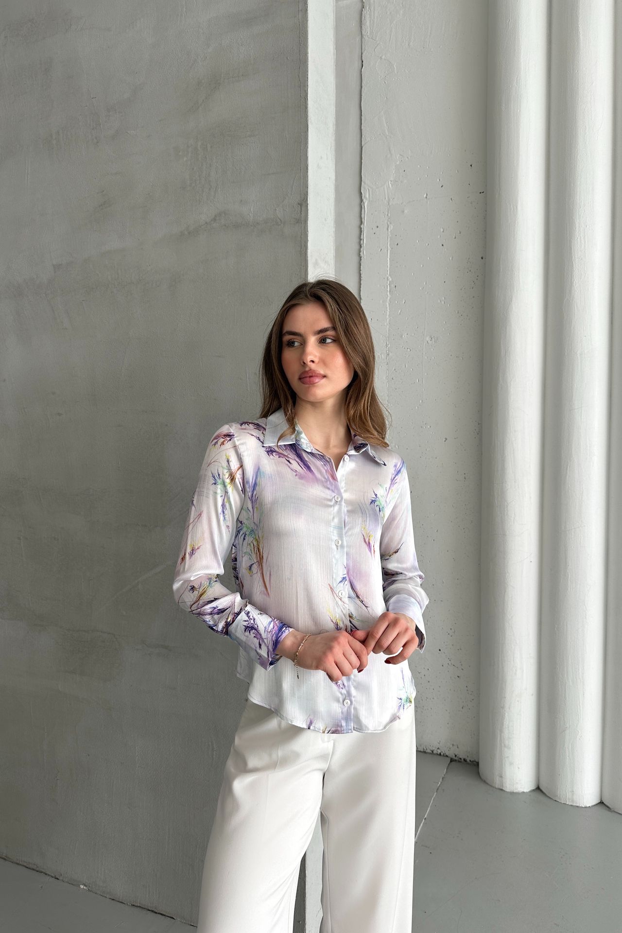 MY FASHION Textured Abstract Print Button-Up Shirt 1