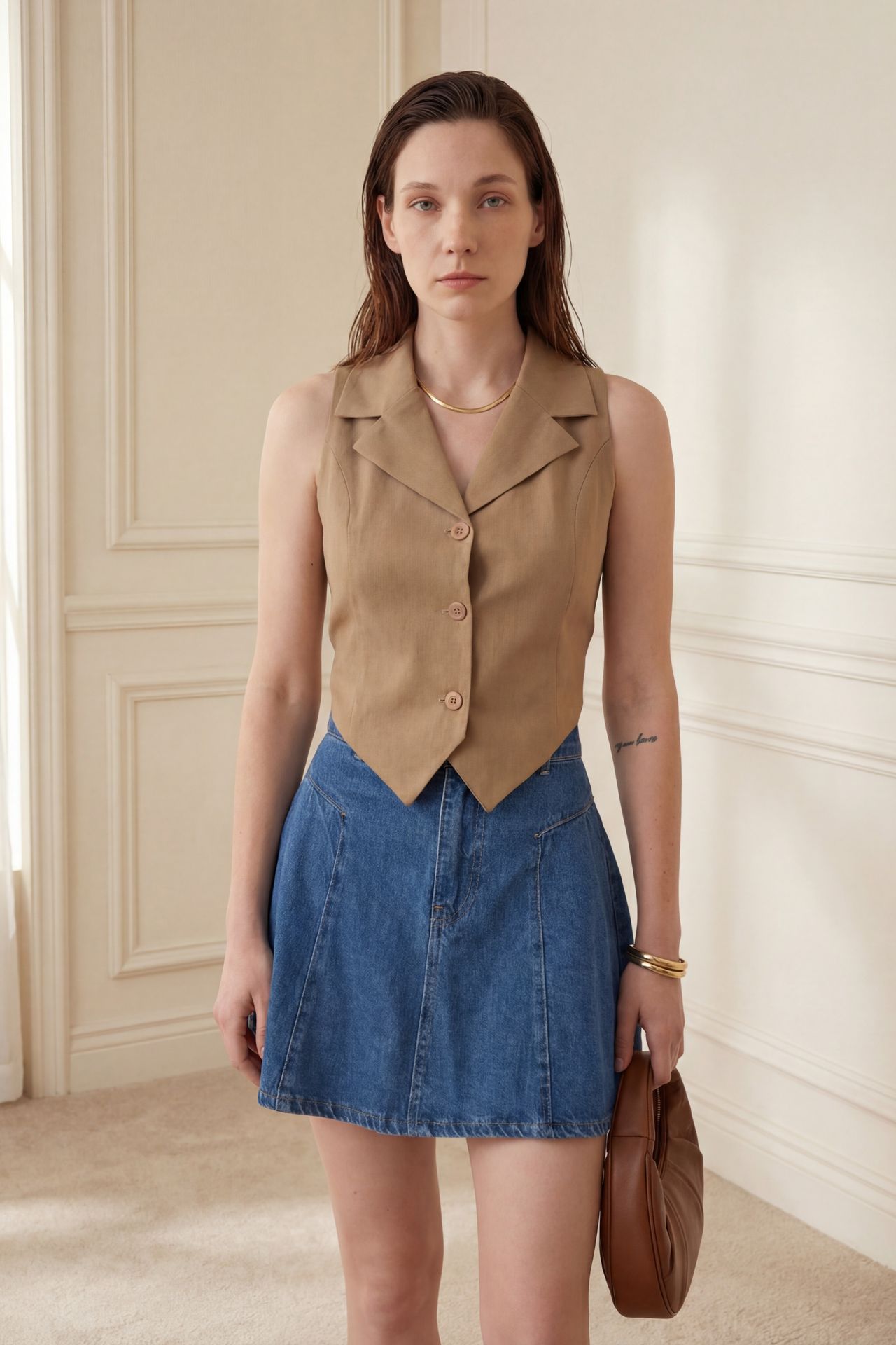 MY FASHION Sleeveless Buttoned Waistcoat with Back Detail 2