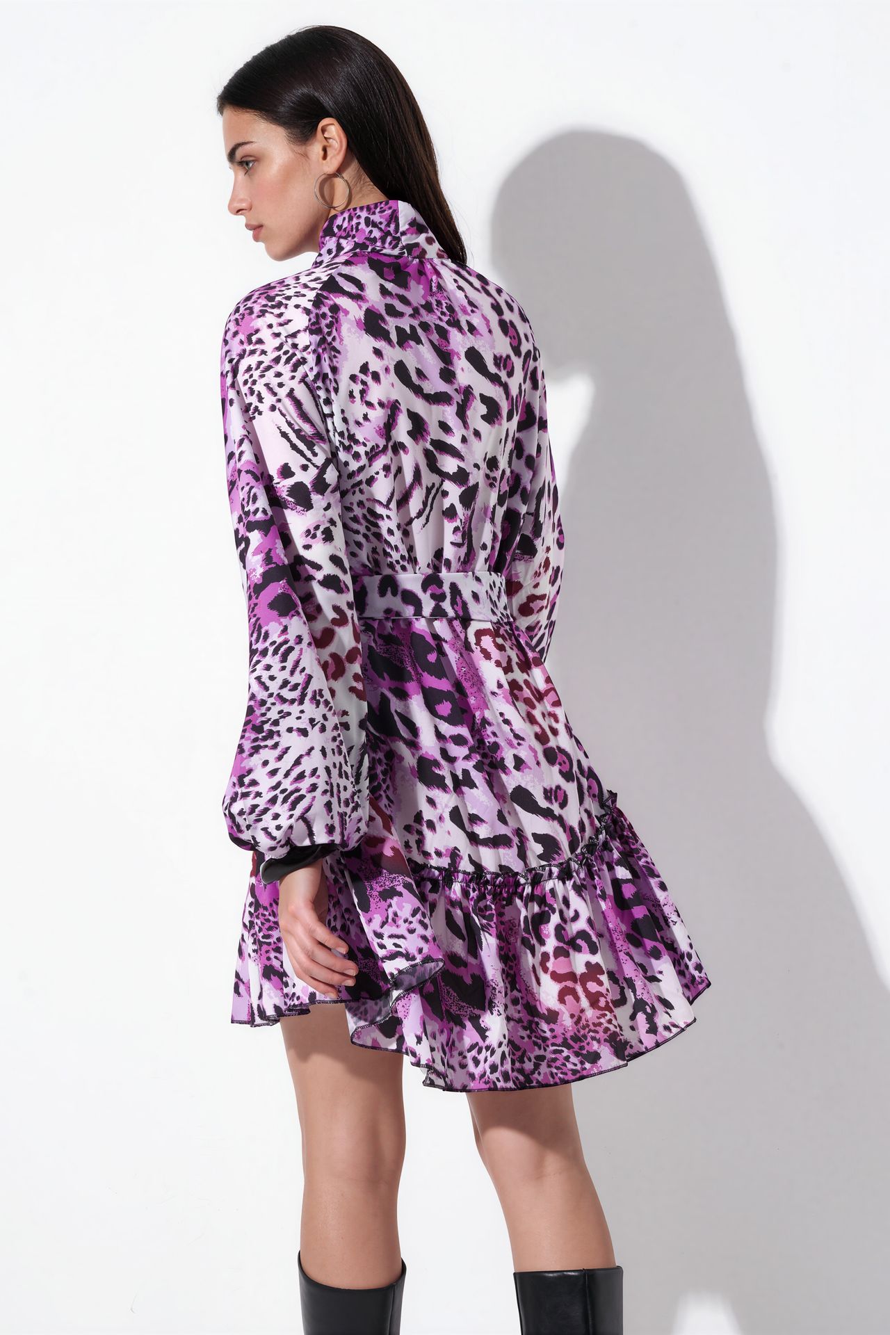 MSN Leopar Desenli Kemerli Mini Elbise 3