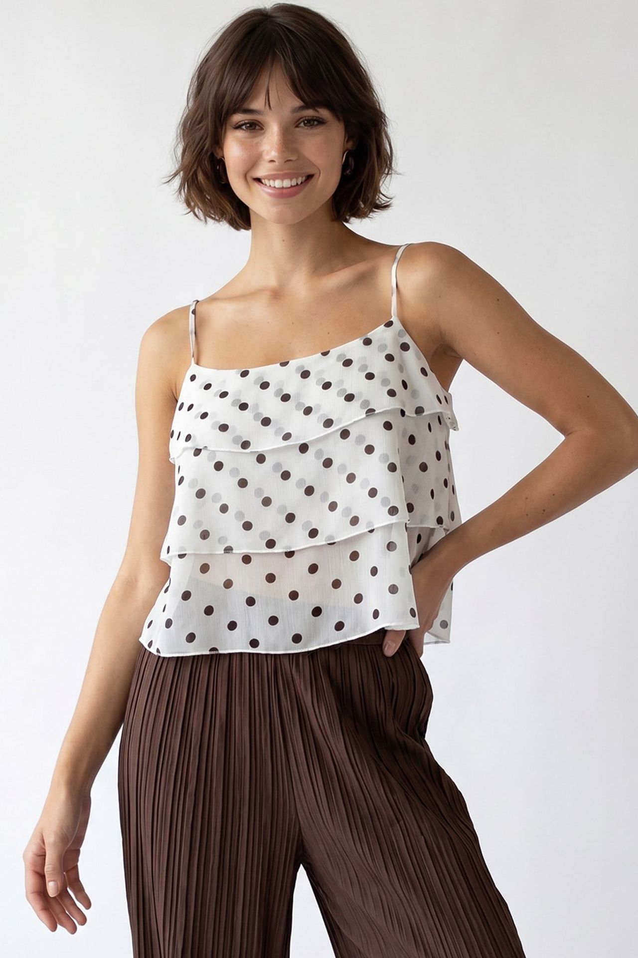 MIXRAY Polka Dot Chiffon Crop Top