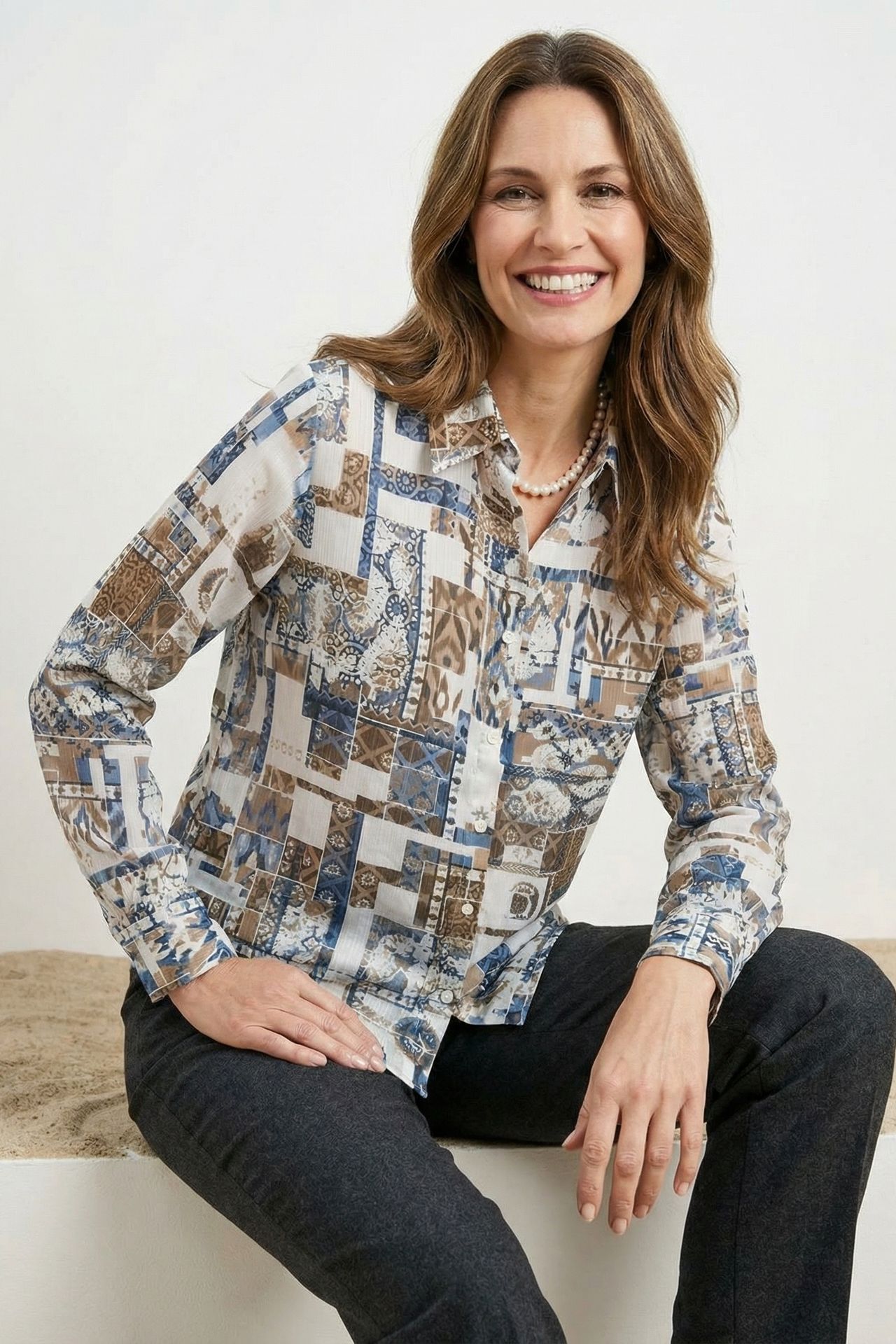 MY FASHION Geometric Pattern Button-Up Shirt 5
