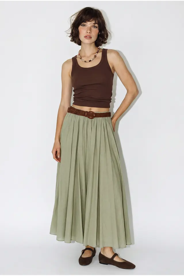 LUCCI High-Waist Pleated Maxi Skirt