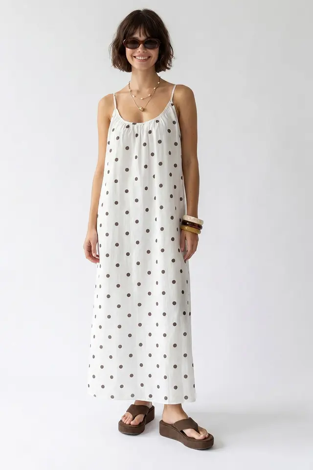 MIXRAY Polka Dot A-Line Maxi Dress