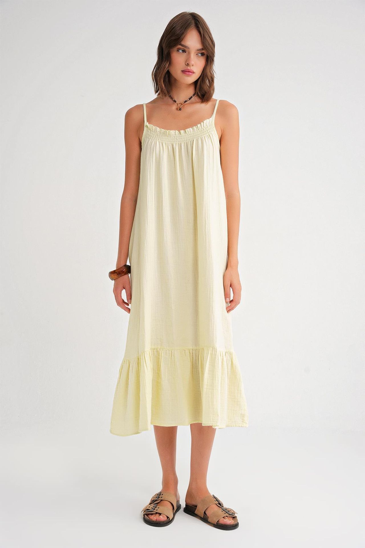 Mixray Midi Muslin Dress with Ruffle Detail 2