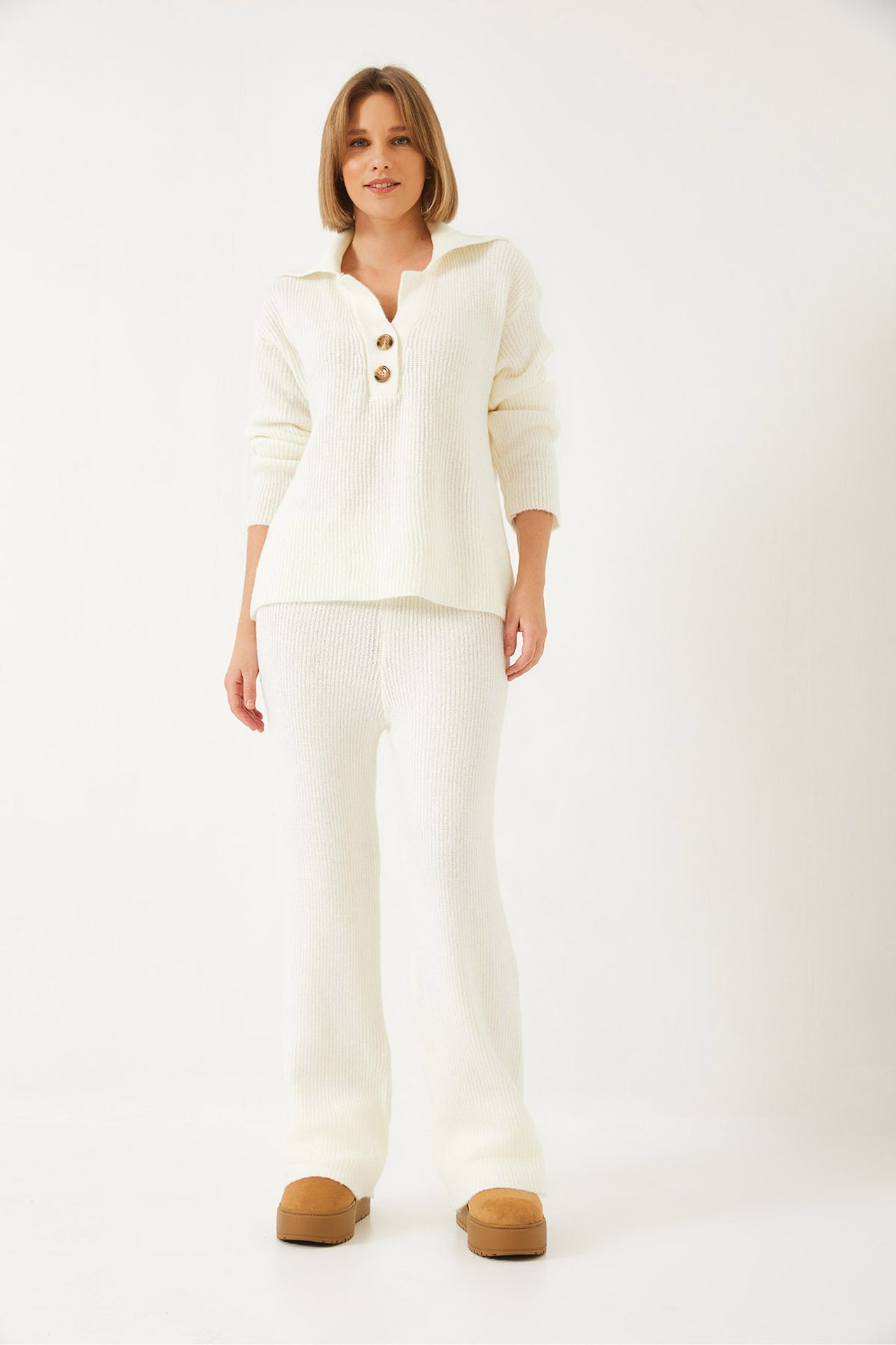 LUCCI High Waist Wide Leg Two-Piece Coord Set with Shirt Collar