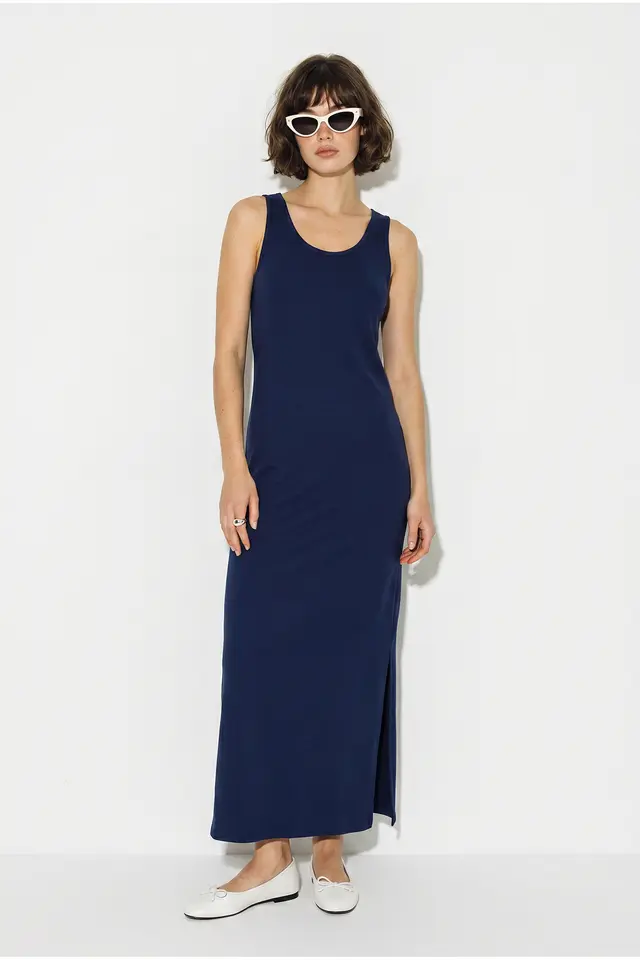 LUCCI Sleeveless Straight Maxi Dress With Slit