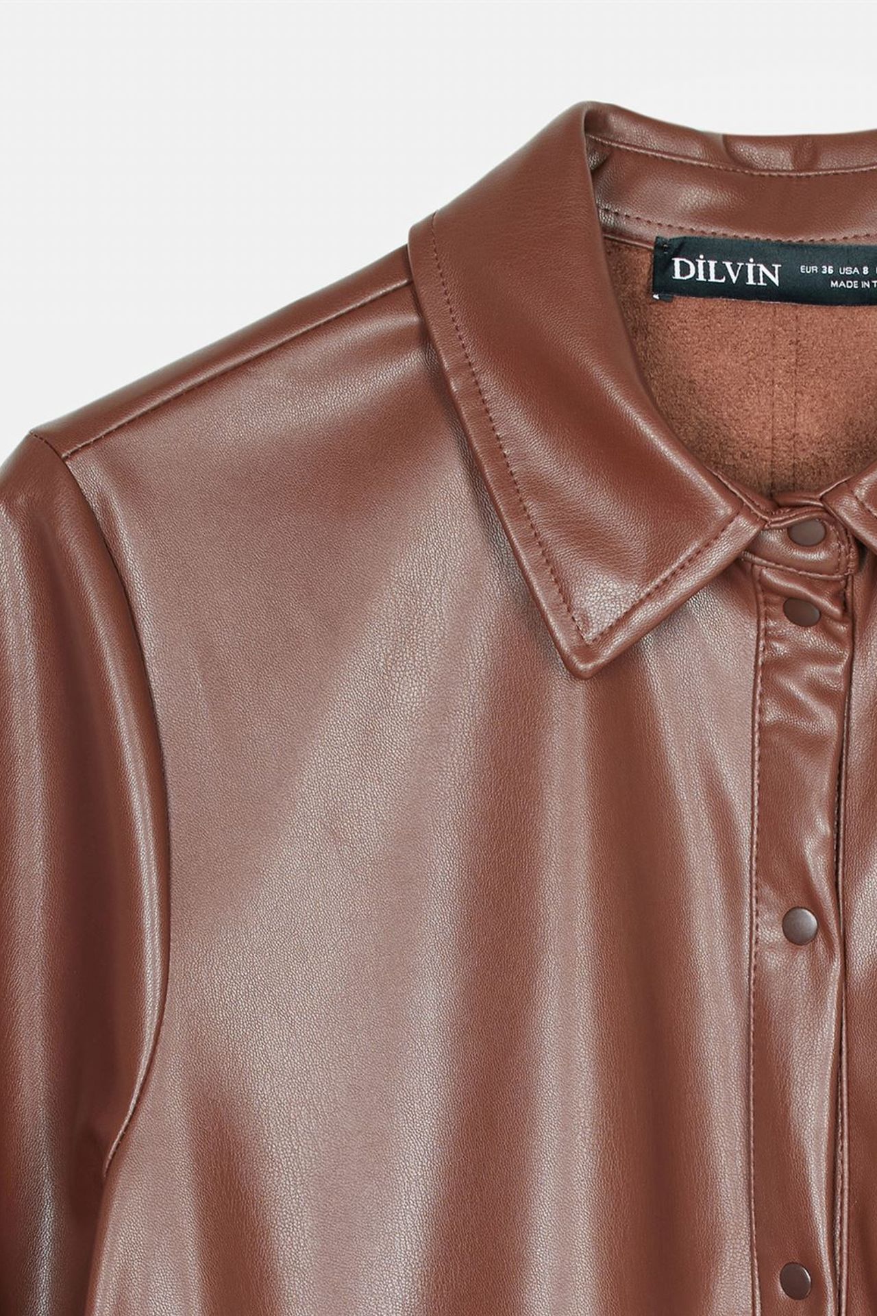 DILVIN Bol Kesim Suni Deri Mini Gömlek Elbise 7