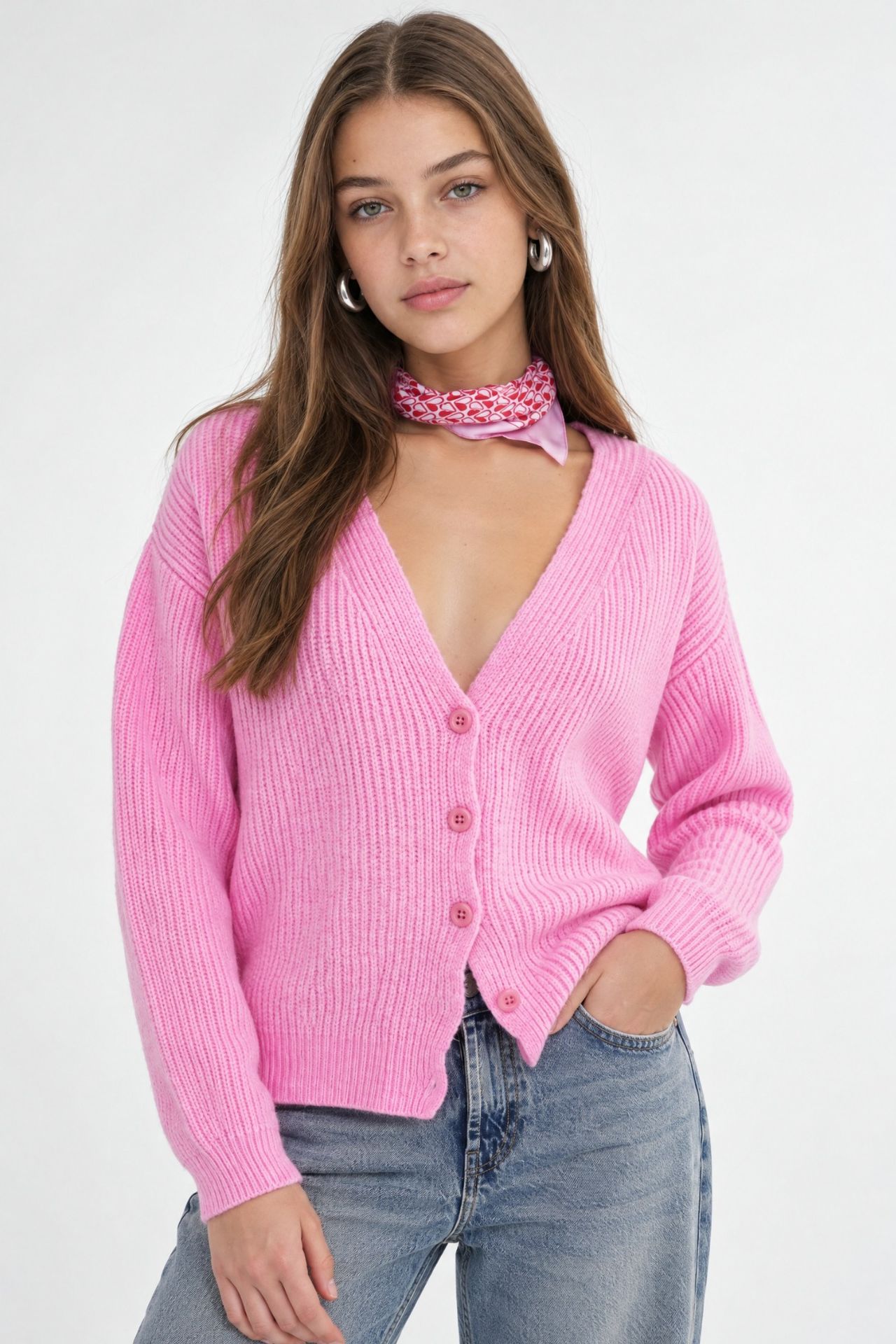 Mixray Textured V-Neck Button Cardigan 1