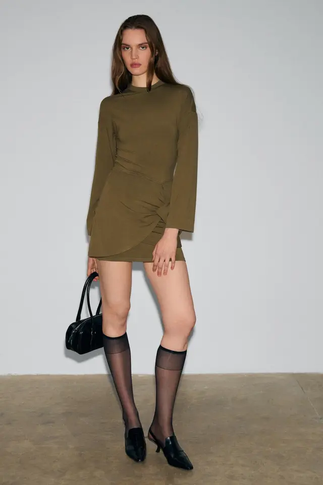 GRIMELANGE Crew Neck Tie Detail Mini Dress
