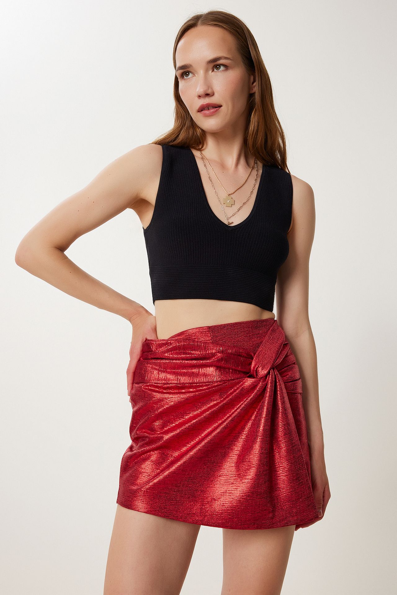 ISTANBUL High Waist Mini Skirt with Tie Detail 2