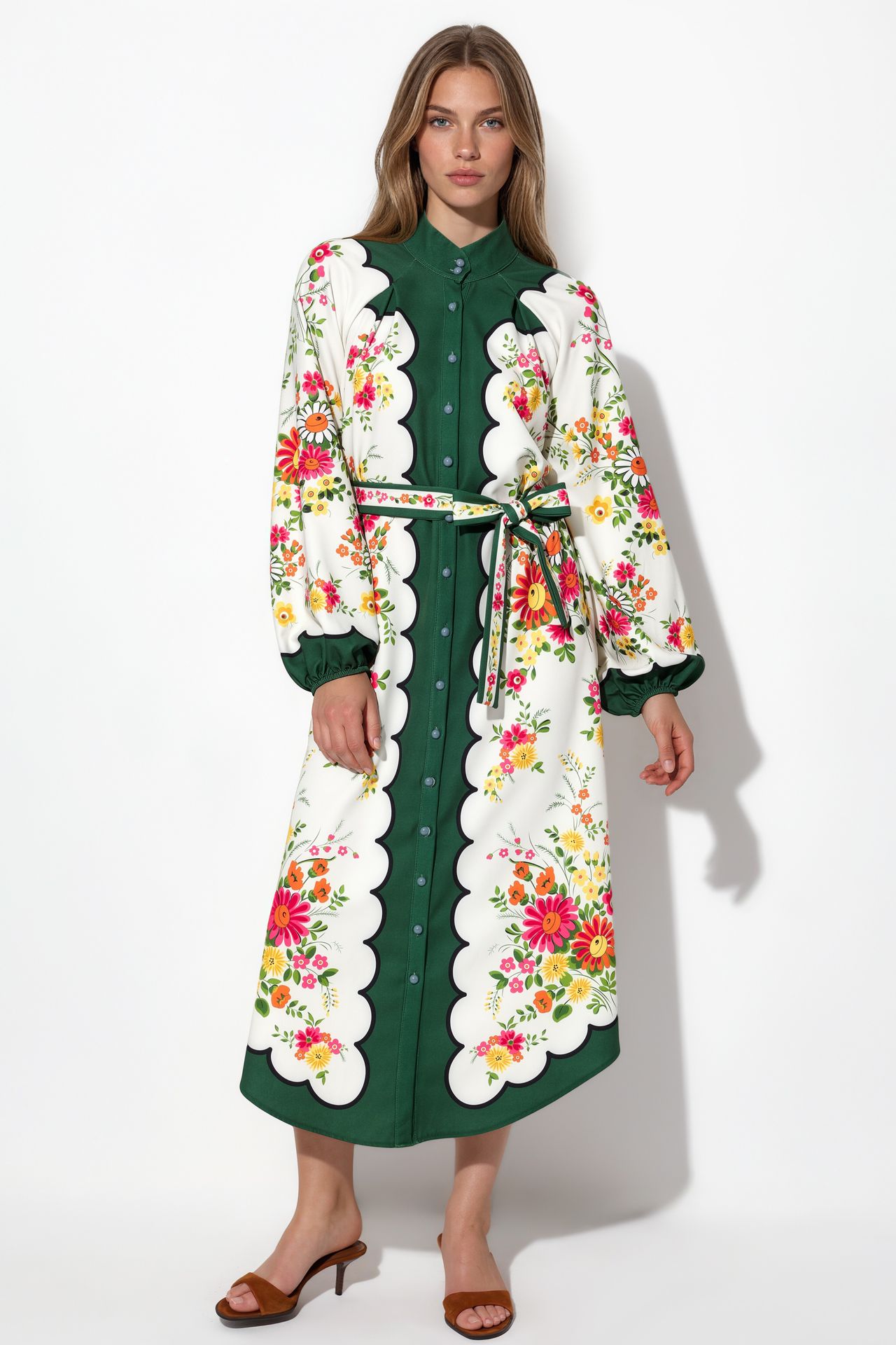 MSN Floral Belted Midi Shirt Dress 1