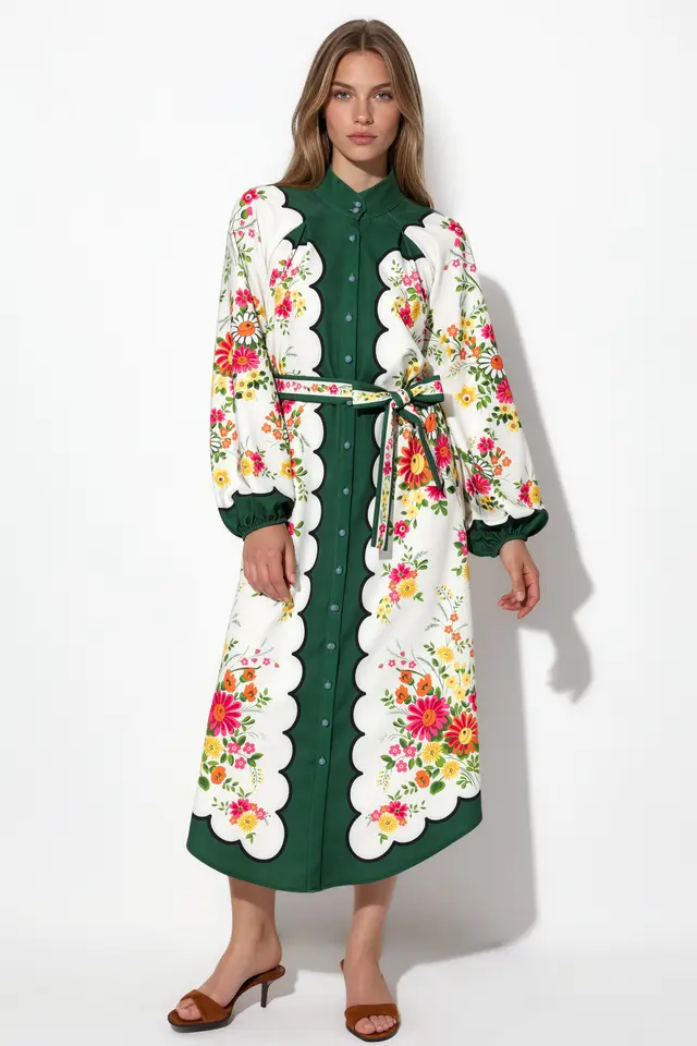 MSN Floral Belted Midi Shirt Dress